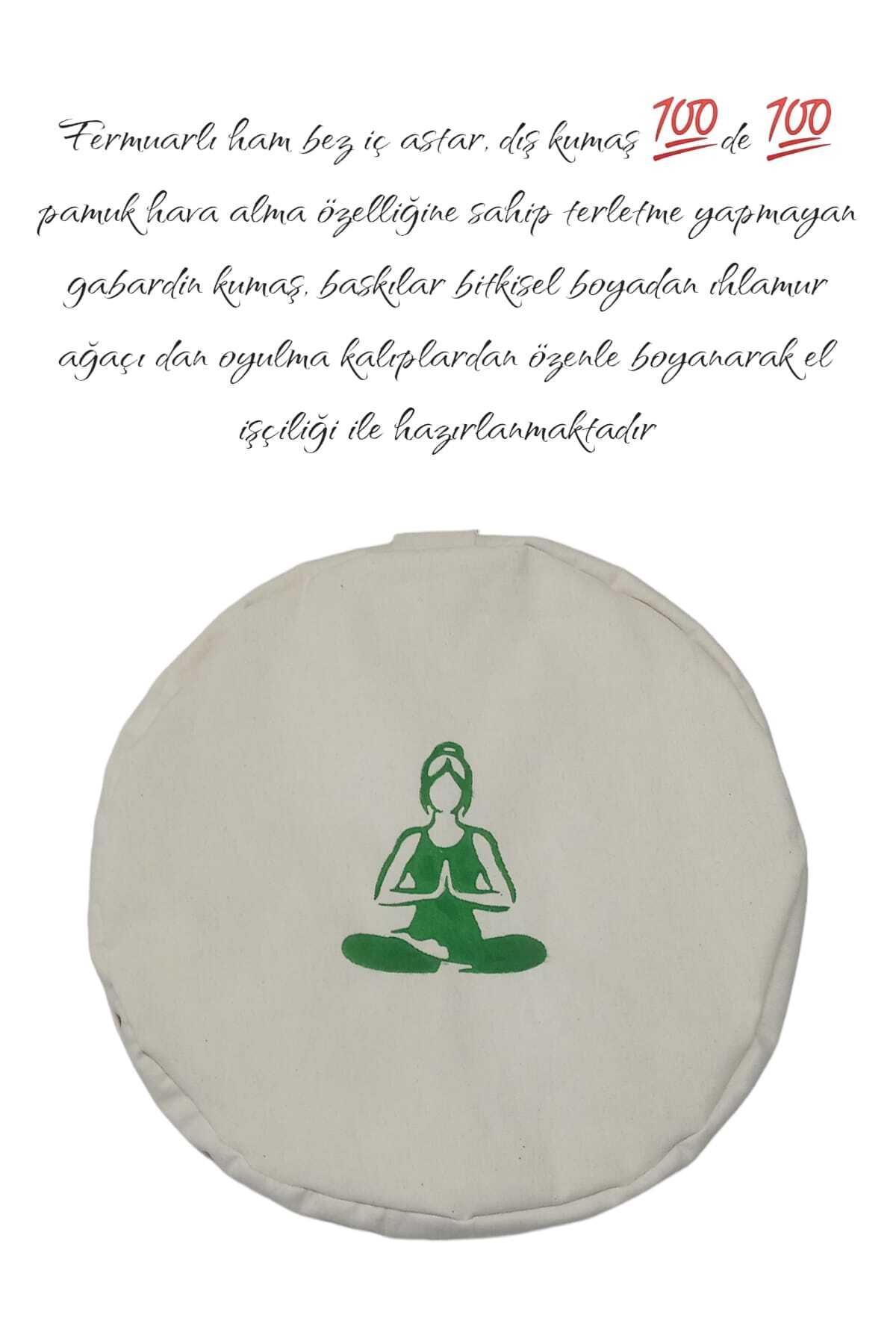 CASUGO Yoga Minderi Meditasyon Minderi - Karabuğday Kabuğu Dolgulu Yeşil Yogi Baskılı