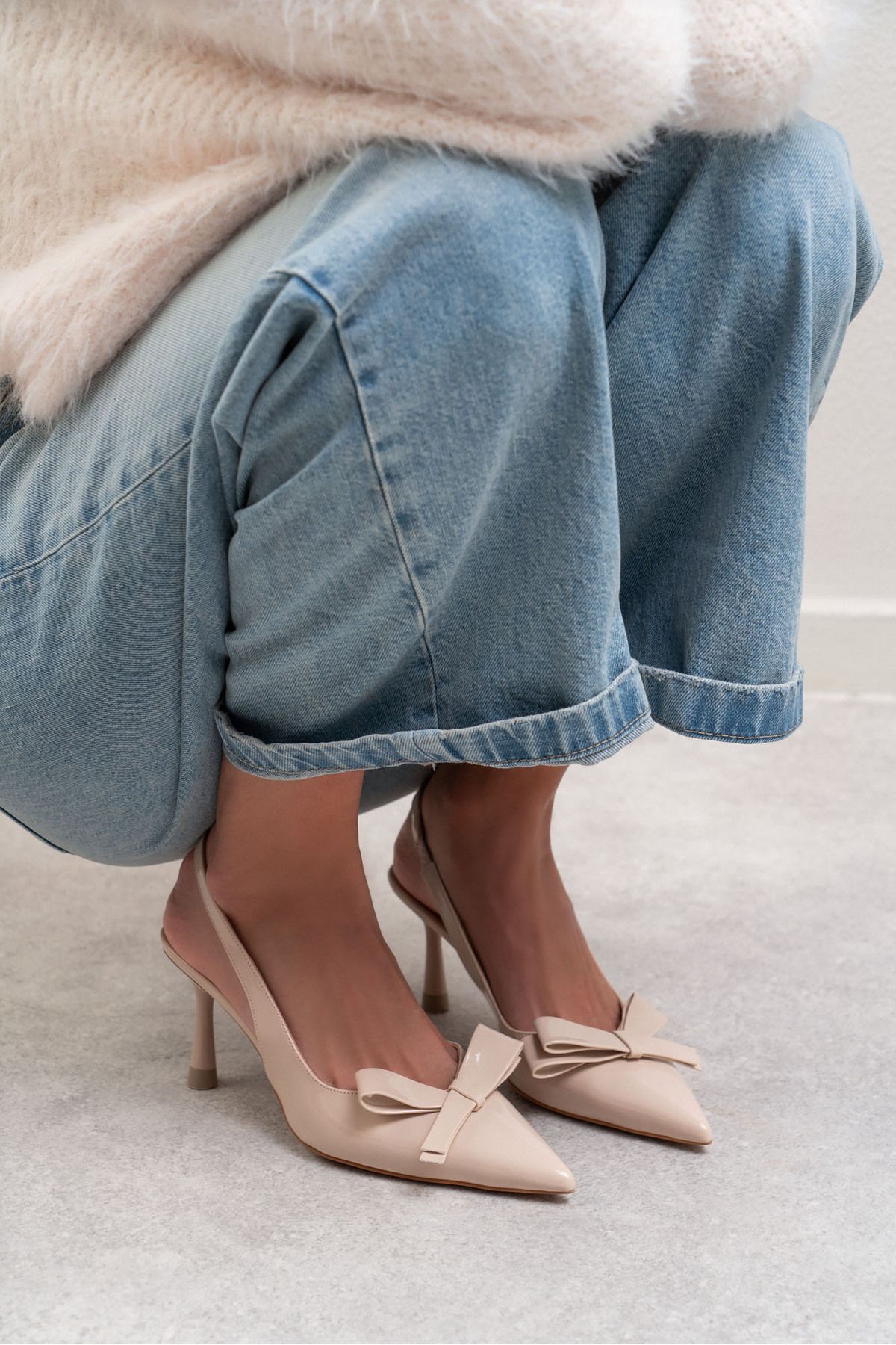 NİŞANTAŞI SHOES Lucinda Bej Rugan Fiyonk Detay Bilek Bağlı Kadın Topuklu Ayakkabı