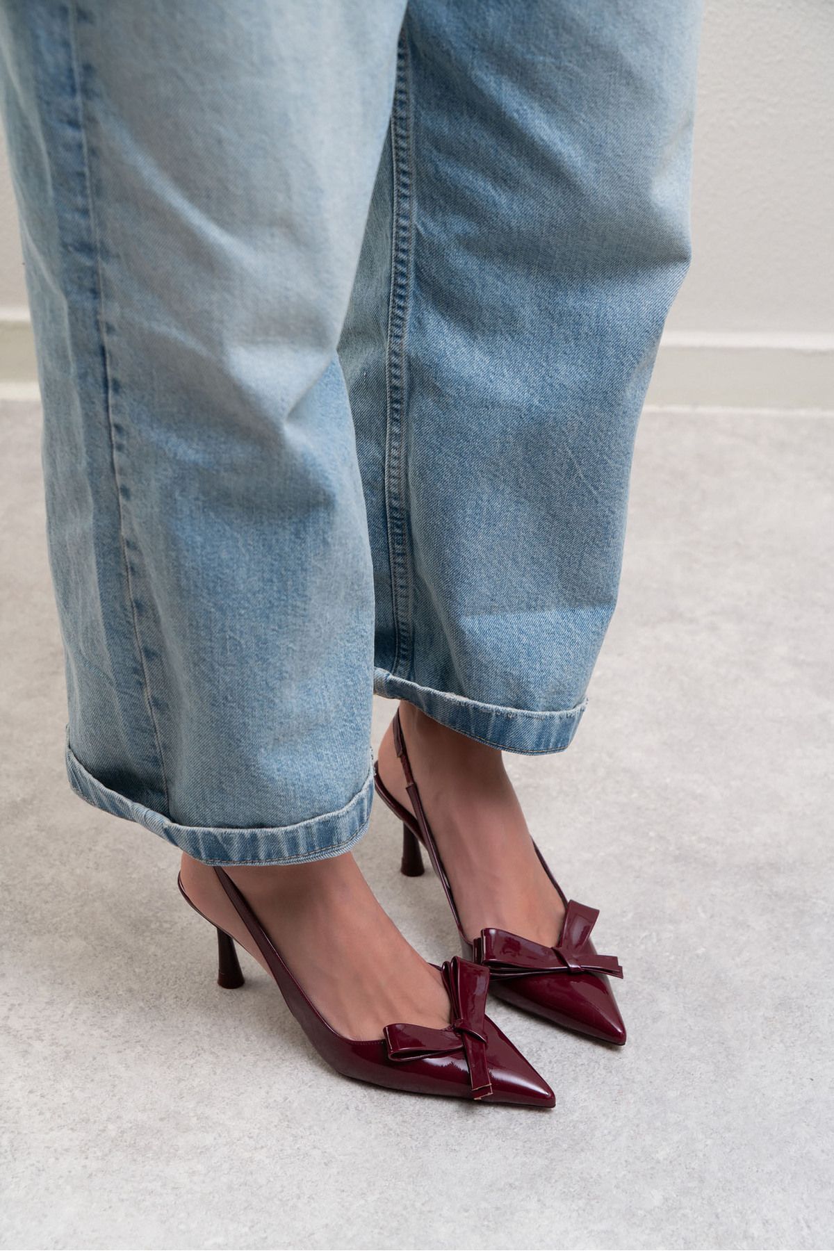 NİŞANTAŞI SHOES Lucinda Bordo Rugan Fiyonk Detay Bilek Bağlı Kadın Topuklu Ayakkabı