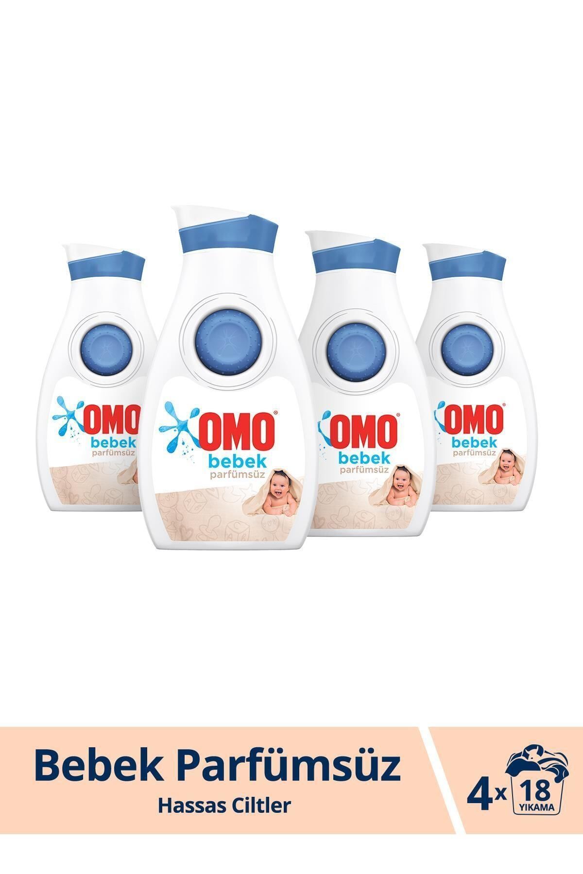 Omo Bebek Parfümsüz Hassas Ciltler Için Sıvı Çamaşır Deterjanı 900 ml 18 Yıkama- 4'lü Paket