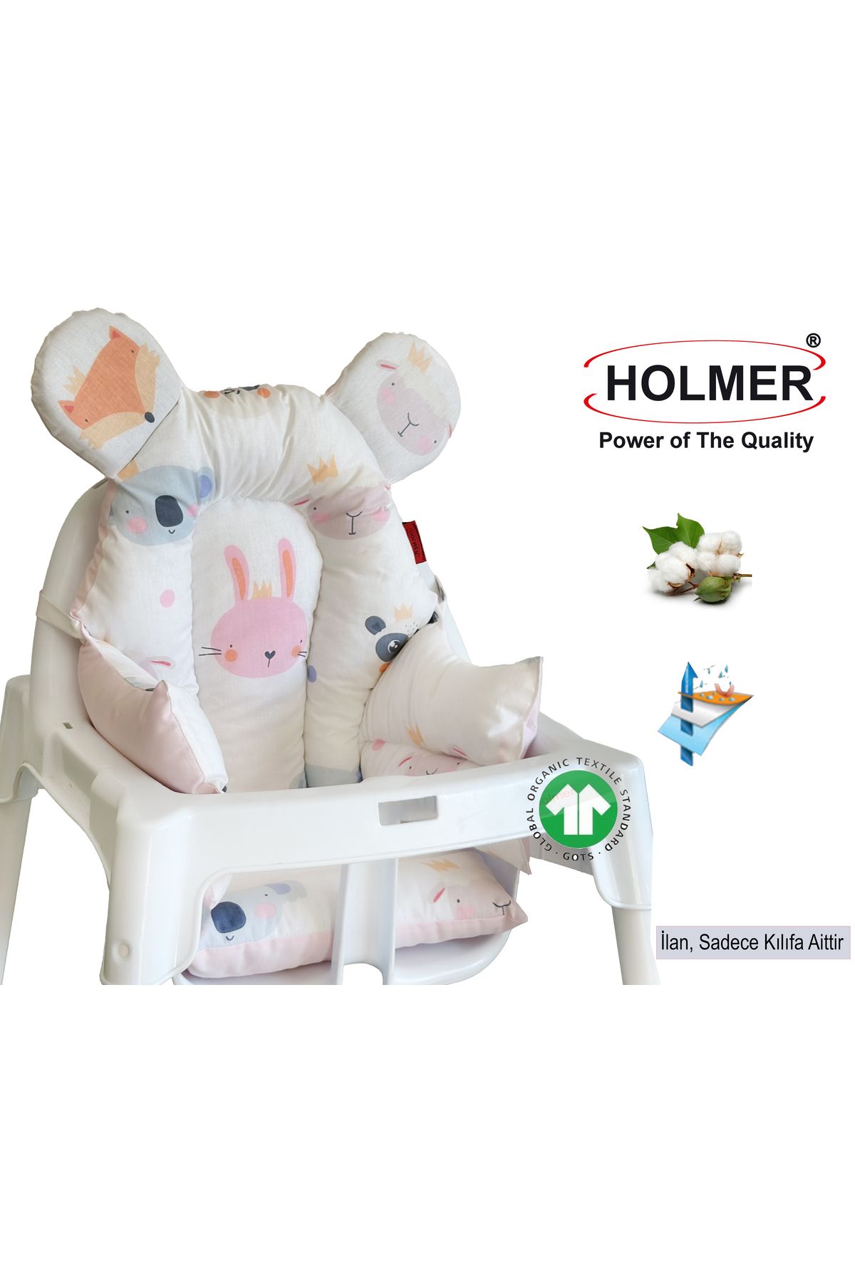 Holmer Leke Tutmaz Organik Mama Sandalyesi Minderi ve Kılıfı ML PEMBE