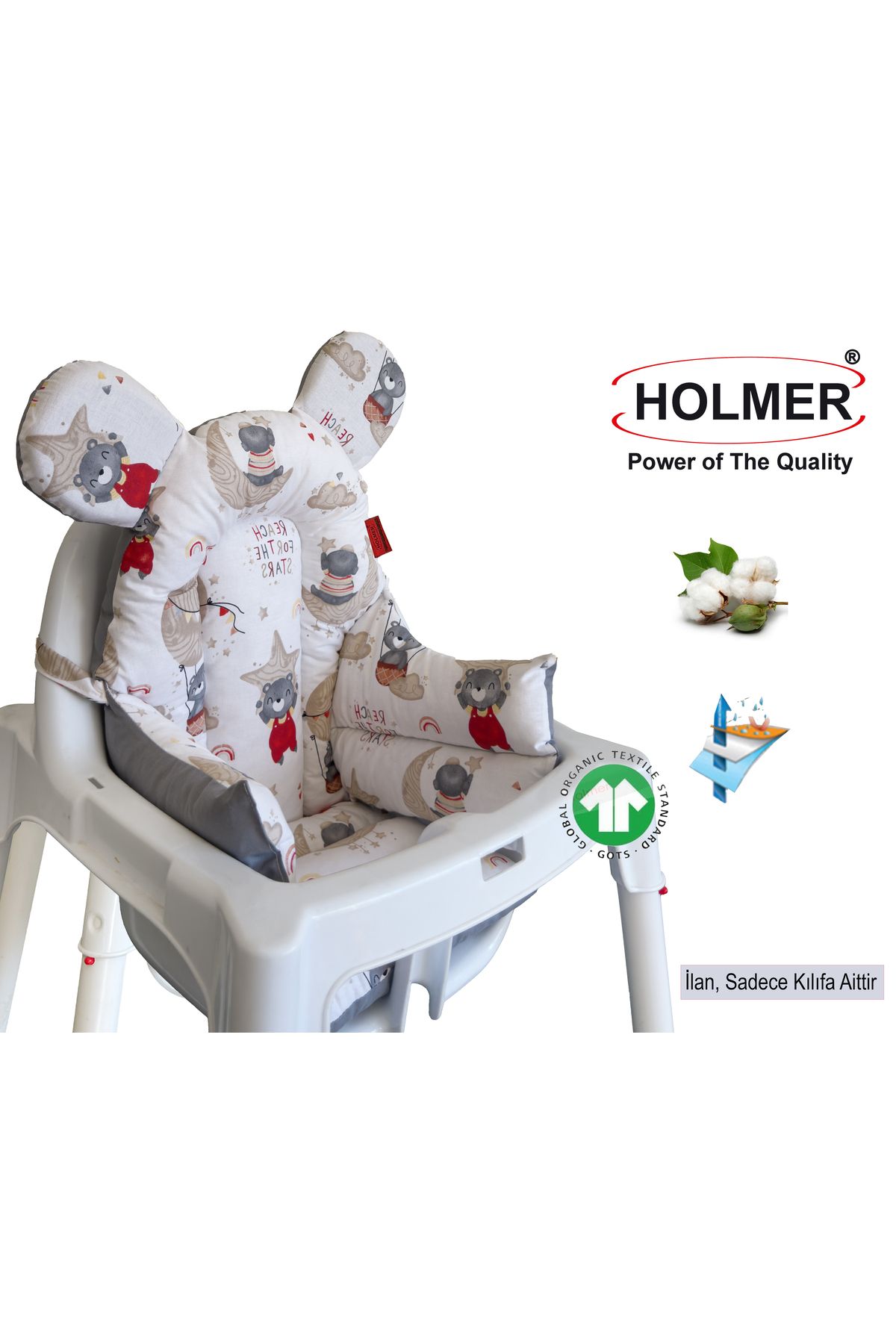 Holmer Leke Tutmaz Organik Mama Sandalyesi Minderi & Kılıfı ML GRİ