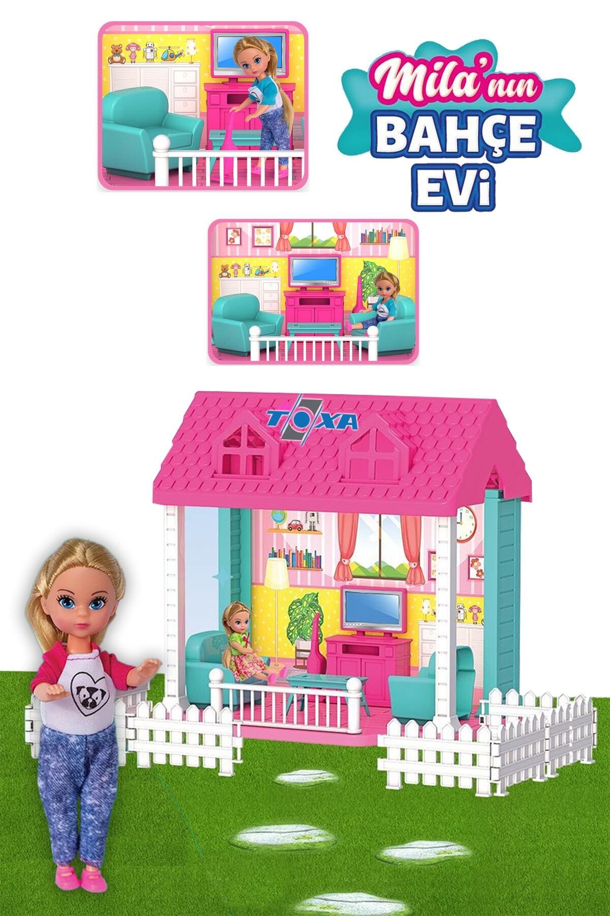ToXA Mila'nın Bahçe Evi Tv Koltuk Sehpa Süpürge Oturma Odası Barbie Chelsea Ev Oyuncak Bebek Evcilik Seti