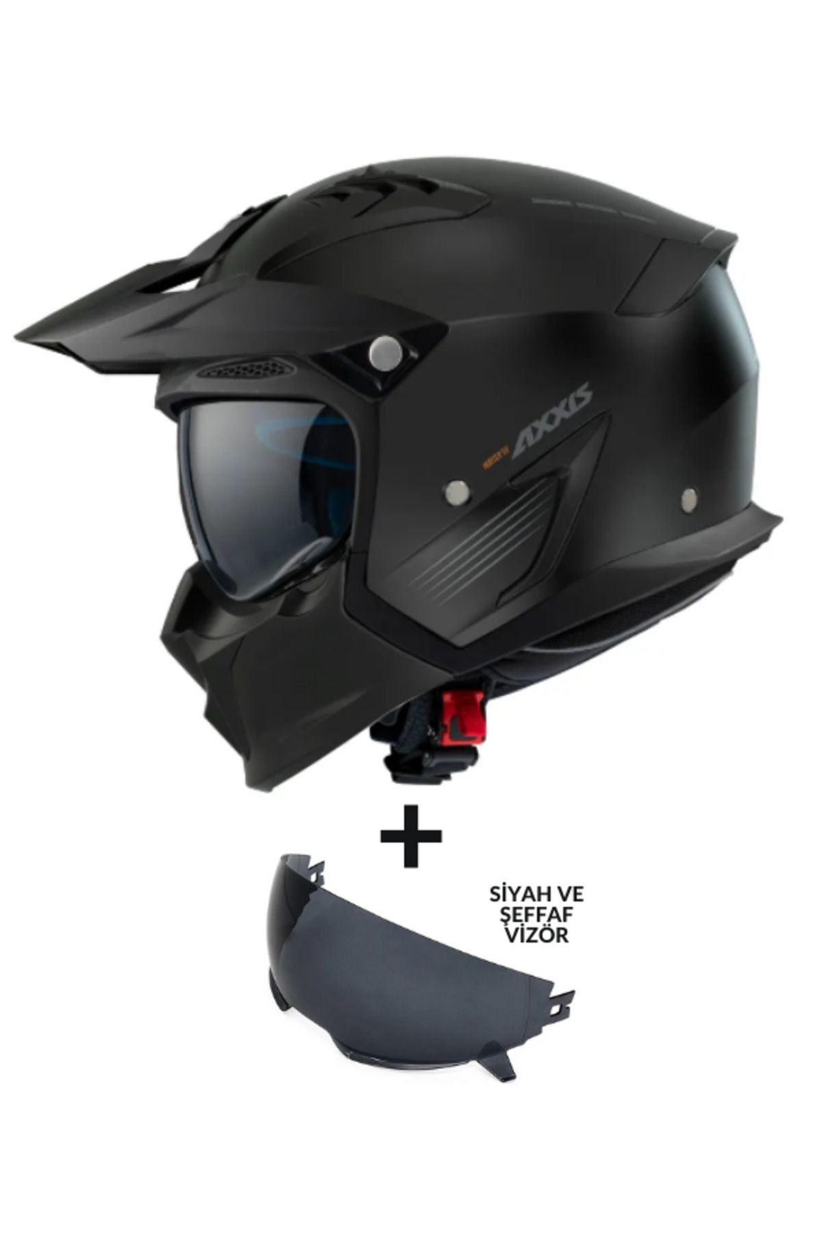 Axxis KASK AXXİS HUNTER SV SOLID A1 MATT BLACK ÇİFT VİZÖRLÜ ÇENE ÇIKABİLEN MODEL