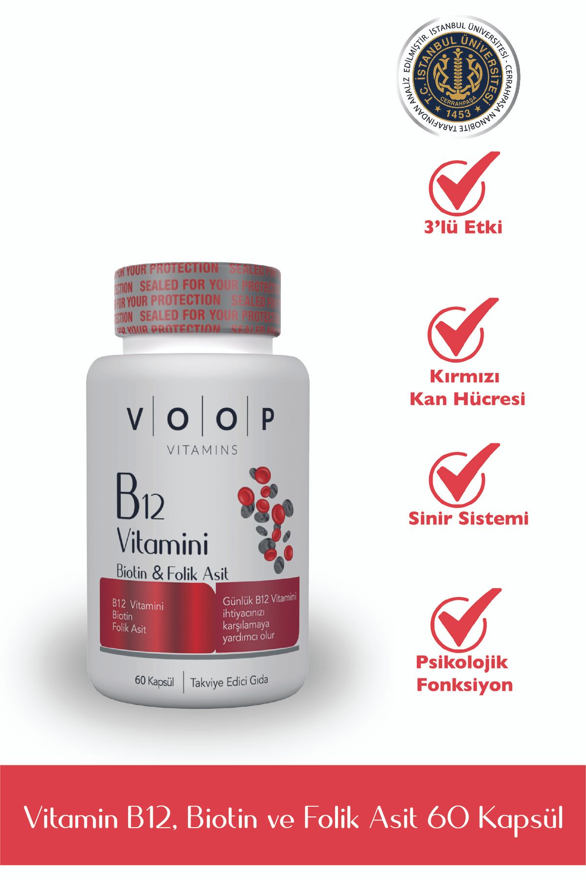 VOOP B12 Vitamini - Biotin & Folik Asit | 60 Kapsül