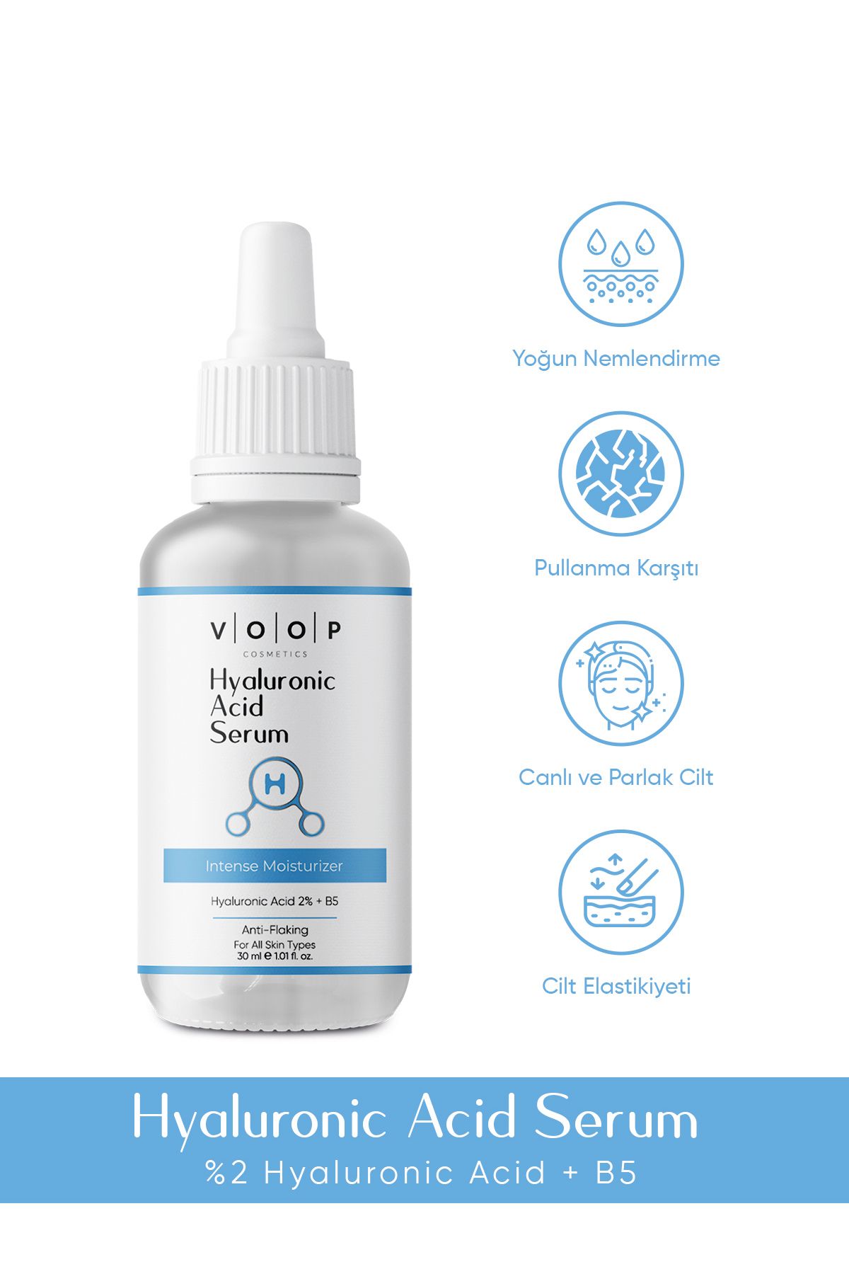 VOOP Hyaluronik Acid Serum - 30 ml | Yoğun Nemlendirici Yüz Bakım %2 Hyaluronic Acid B5