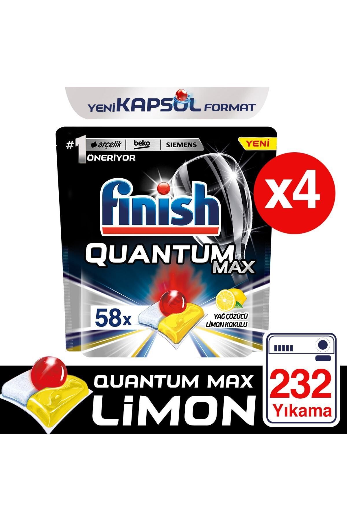 Finish Quantum Max 232 Tablet Bulaşık Makinası Deterjanı Limon(58x4)