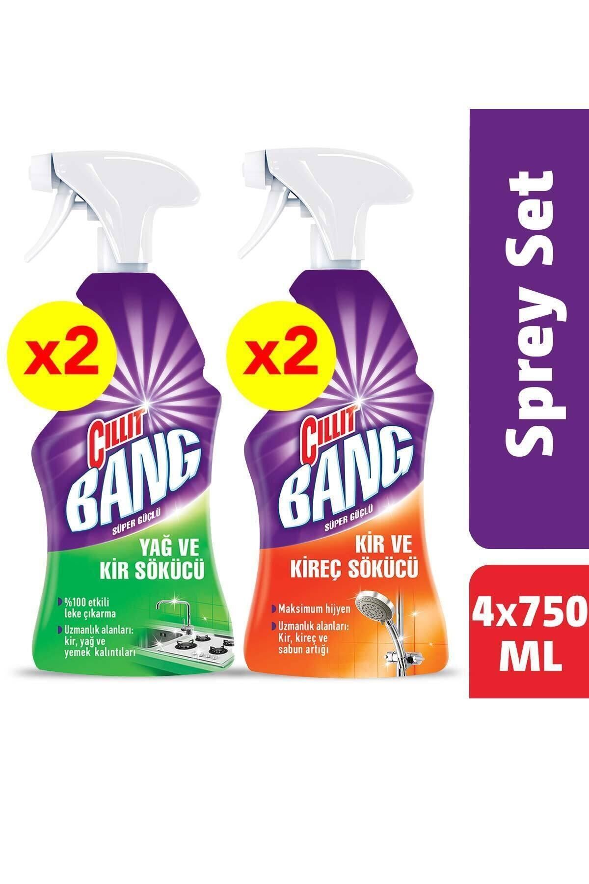 Cillit Bang Banyo ve Mutfak Temizleyici Yağ Çözücü ve Kireç Sökücü Sprey Set x2 (4x750 ml)