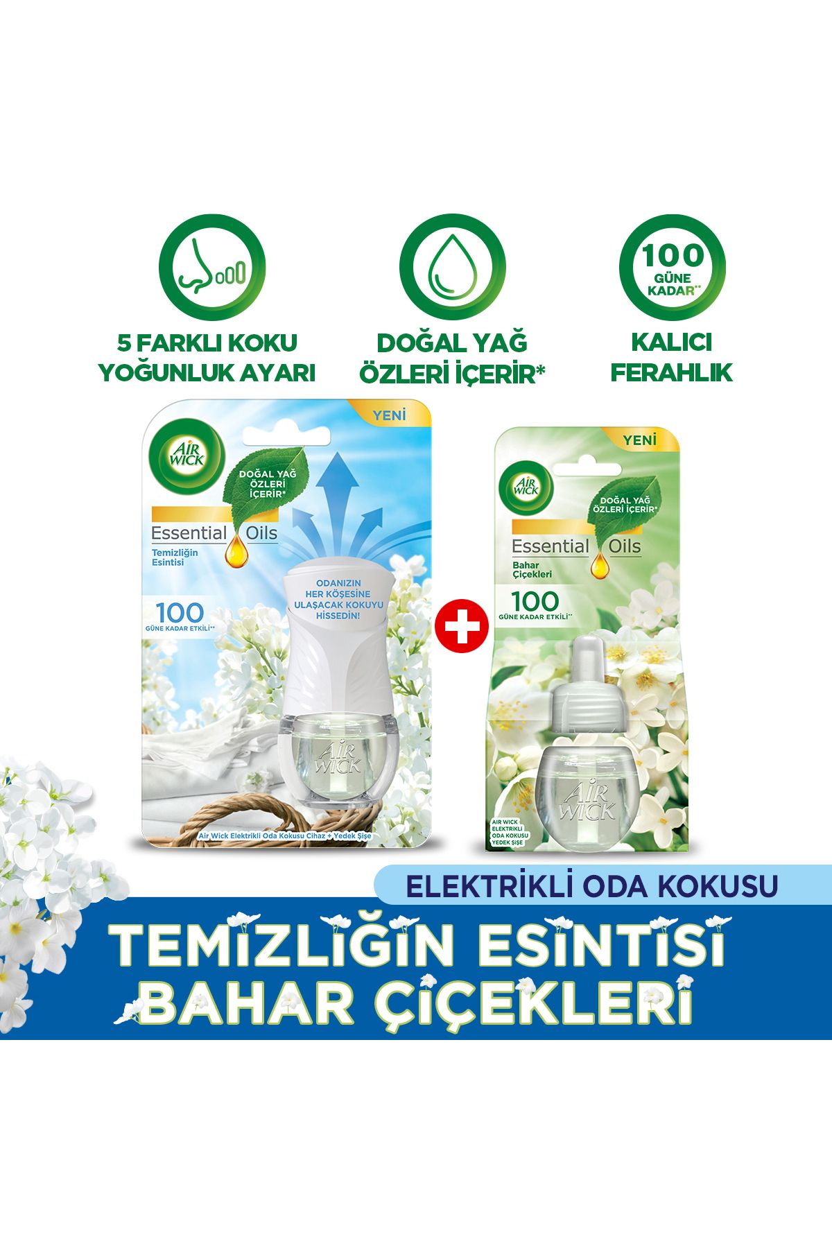 Air Wick Elektrikli Oda Kokusu Temizliğin Esintisi Kit + Yedek Şişe Bahar Çiçekleri-Esansiyel Yağlar İçerir*