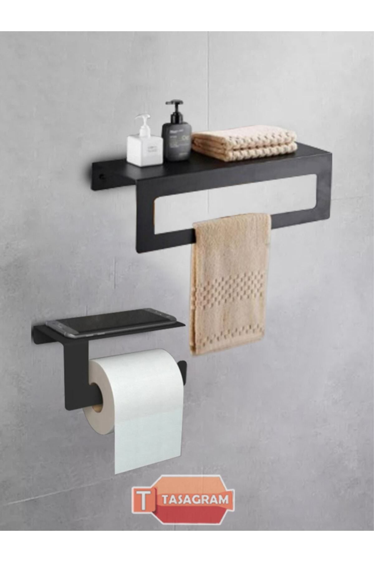 TASAGRAM Metal Banyo Havlu Askılığı Ve Tuvalet Kağıdı Askılığı 2'li Set