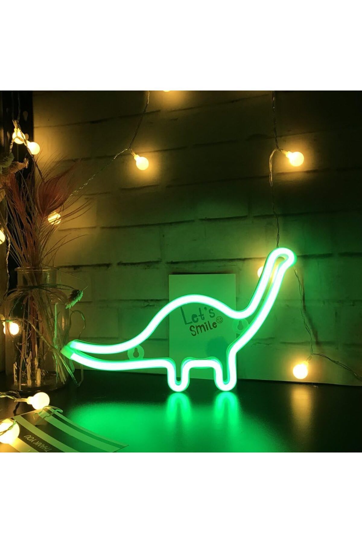 Winnie Baby Büyük Boy Pilli Dinazor Neon Yeşil Renkli Led Işıklı Masa Ve Gece Lambası Dekoratif Aydınlatma