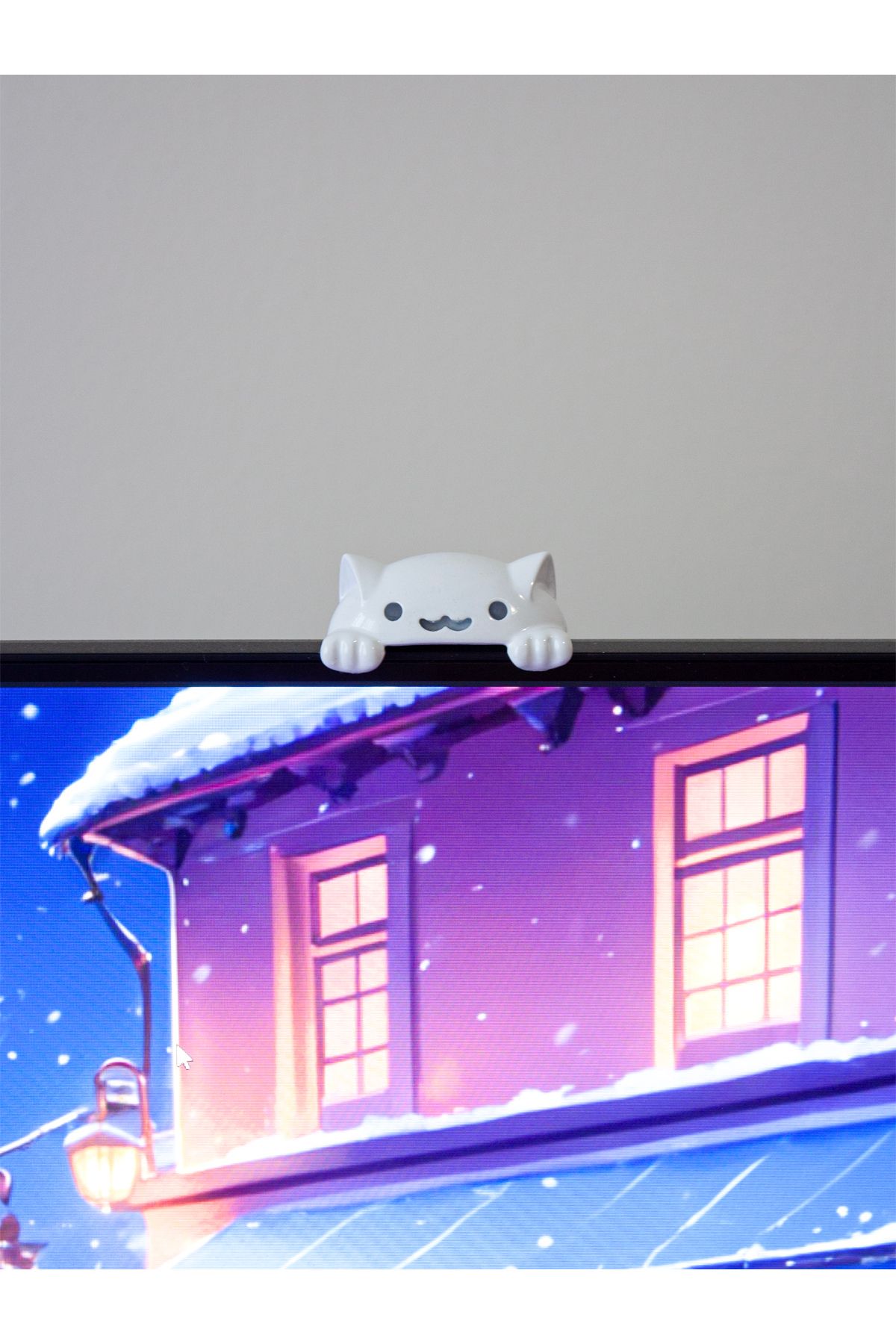 buffed Meraklı Kedi Gamer Setup Aksesuarı Beyaz - Oyun Bilgisayarı Kasa Masa Yayıncı Aksesuarı