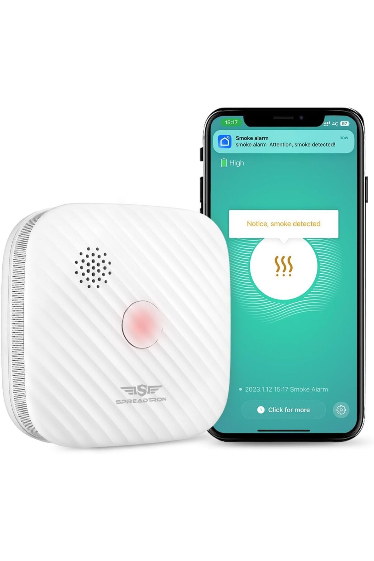 SPREADTRON Yüksek Hassasiyetli Wi-Fi ve Bluetooth Destekli Akıllı Duman Dedektörü - Uzaktan Kontrol