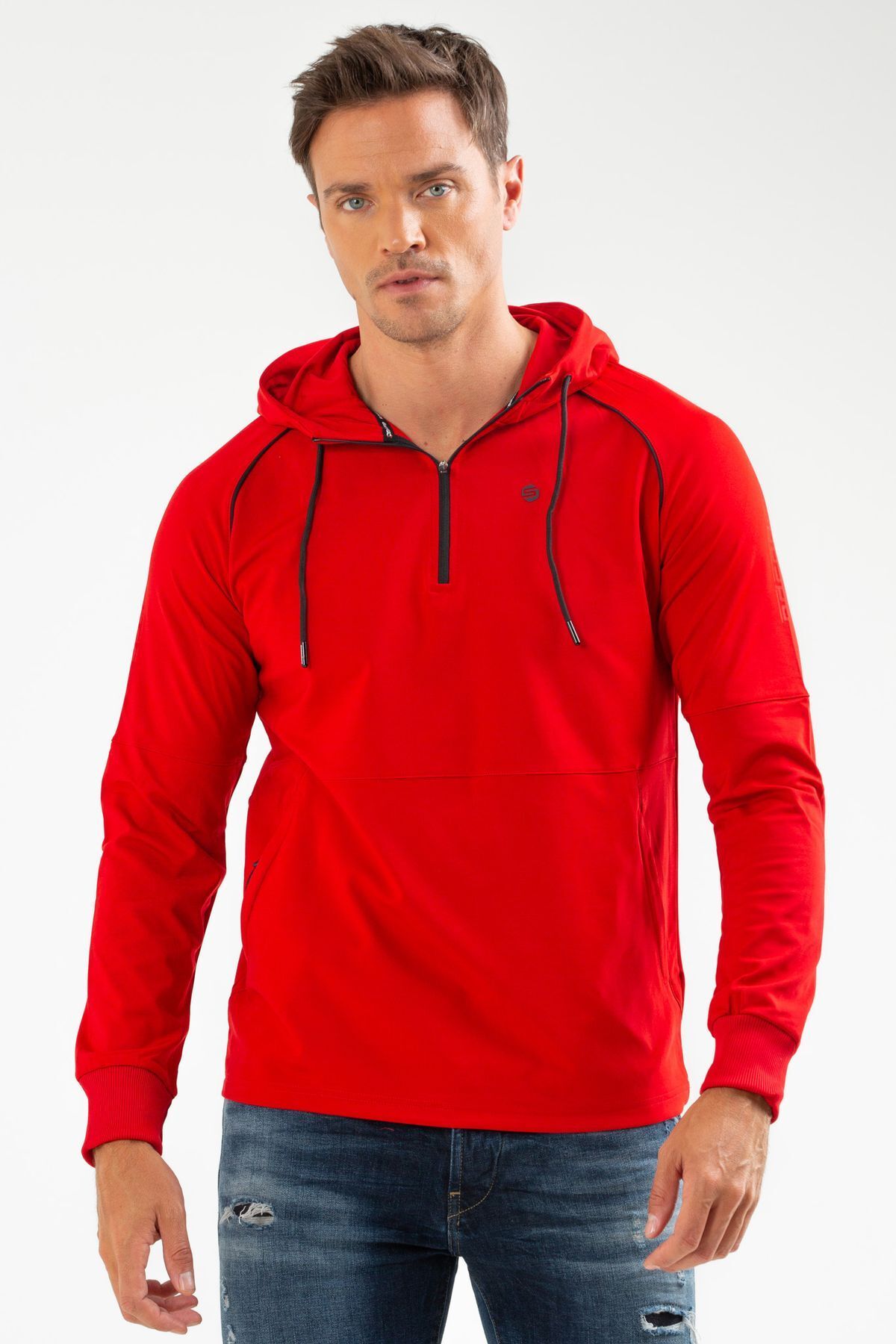 Speedlife Kırmızı Regular Dalgıç Kumaş Kapüşonlu Erkek Sweatshirt Xc2152