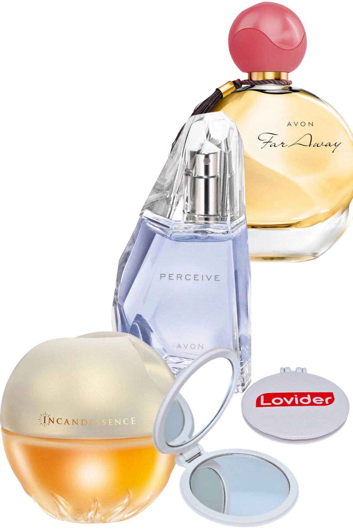 Avon Incandessence + Perceive + Far Away Kadın Parfüm + Lovider Cep Aynası Hediye
