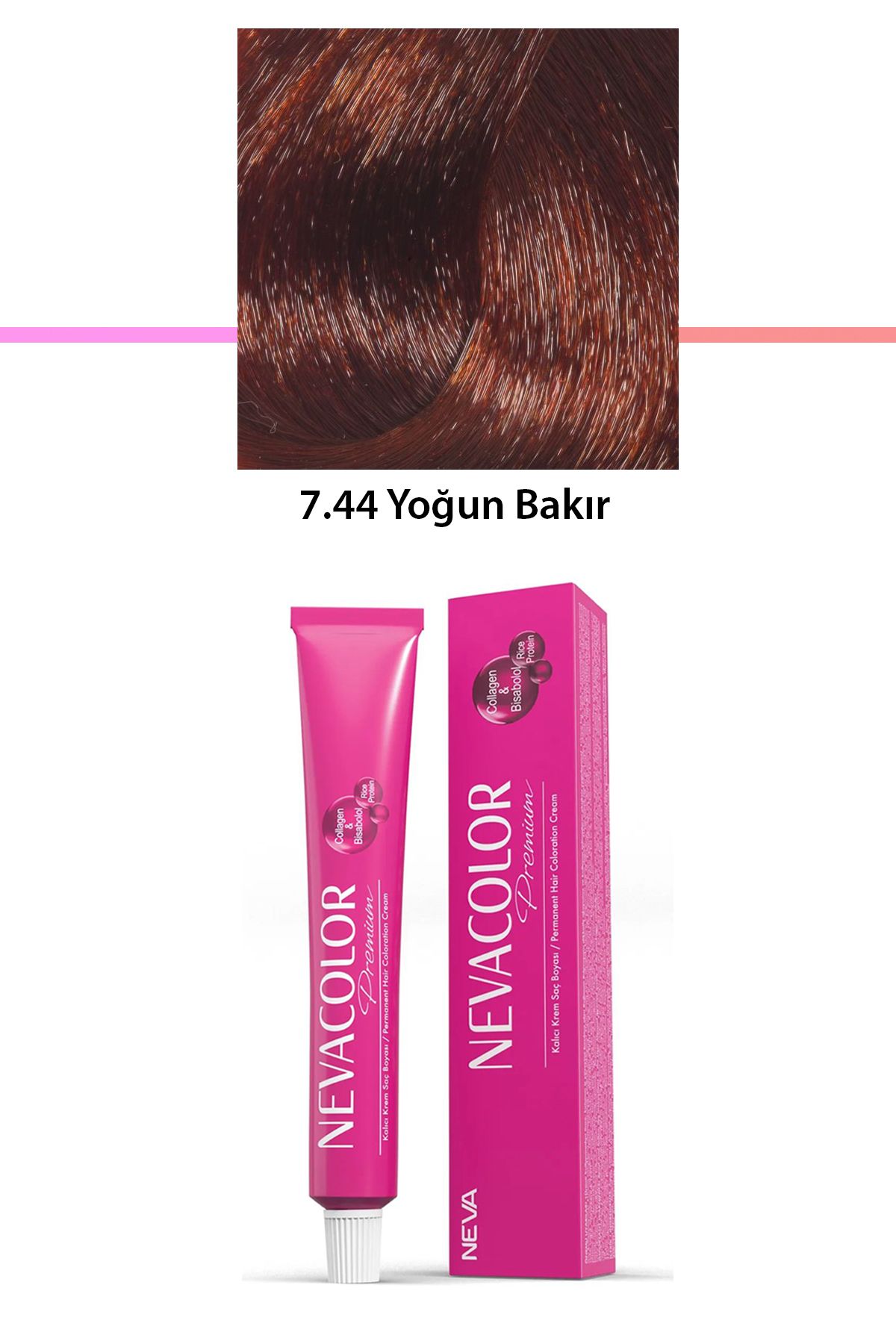 Neva Color Premium 7.44 Yoğun Bakır - Kalıcı Krem Saç Boyası 50 g Tüp
