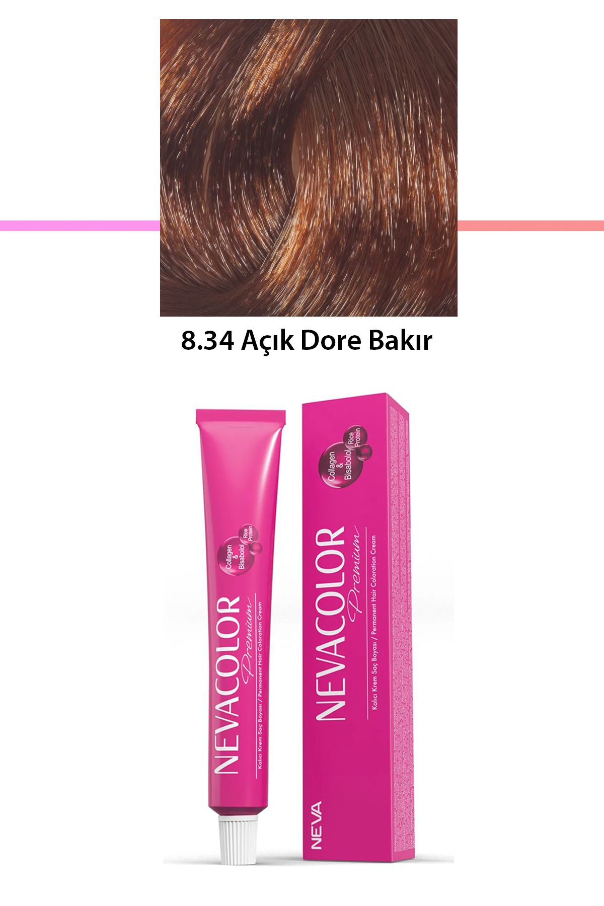 Neva Color Premium 8.34 Açık Dore Bakır - Kalıcı Krem Saç Boyası 50 g Tüp