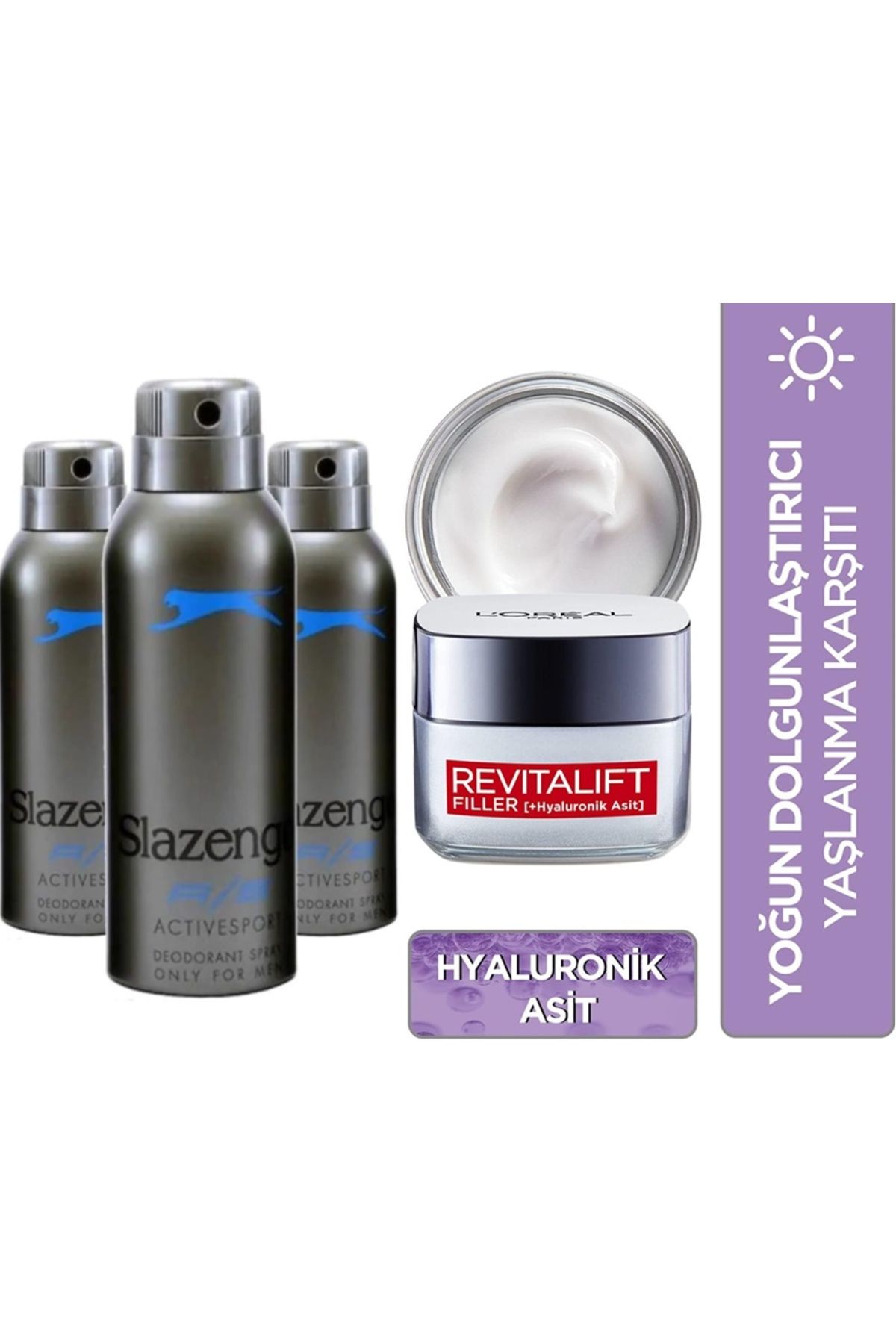 Slazenger Unisex Deodorant Active Sport 150ml X 3 Adet + L'Oréal Paris Revitalift Filler Gündüz Kremi 50 ml