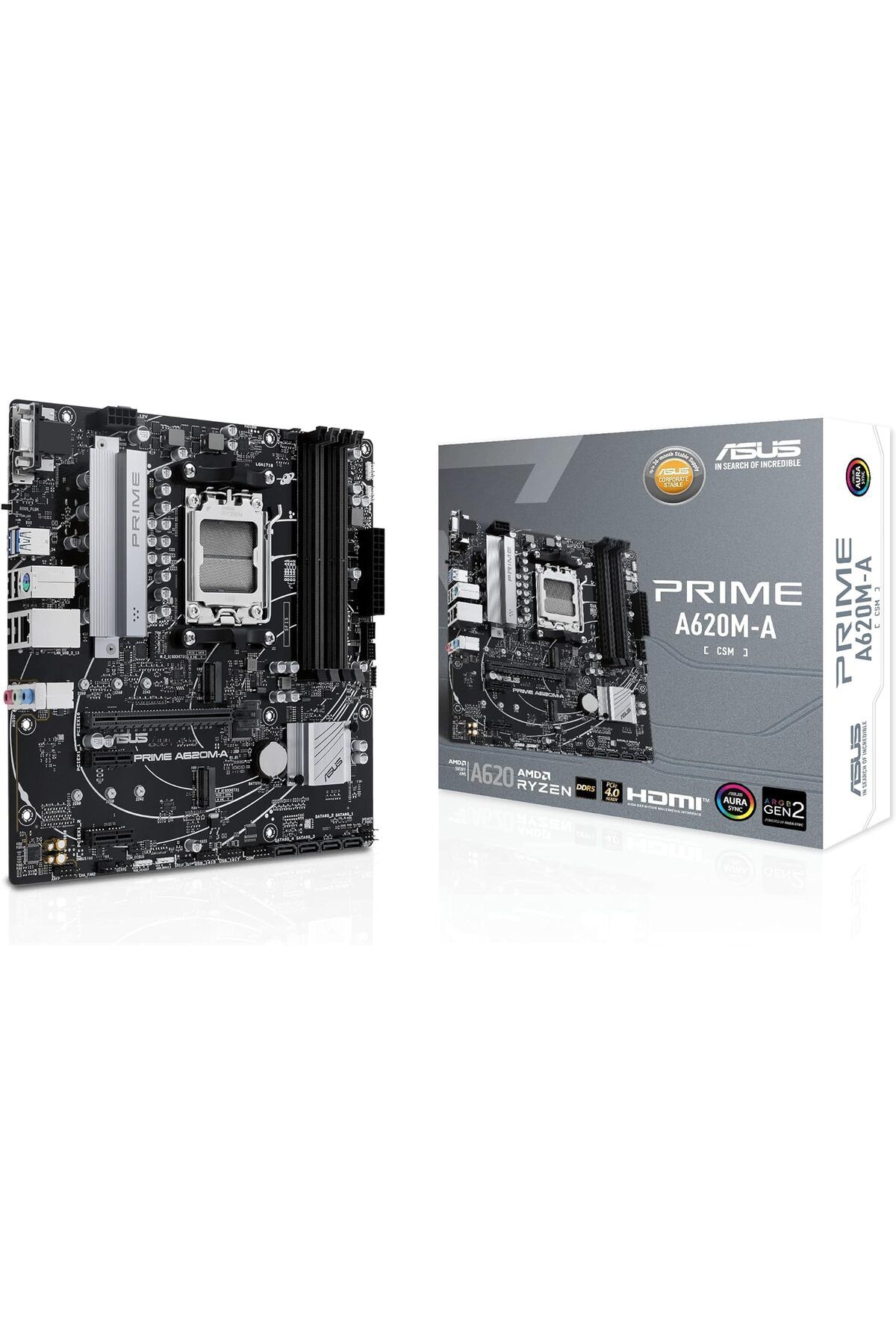 Genel Markalar PRIME A620M-A-CSM AMD A620 AM5 DDR5 6400 DP HDMI VGA Çift M2 USB3.2 AURA RGB mATX Ücretsiz Uzaktan
