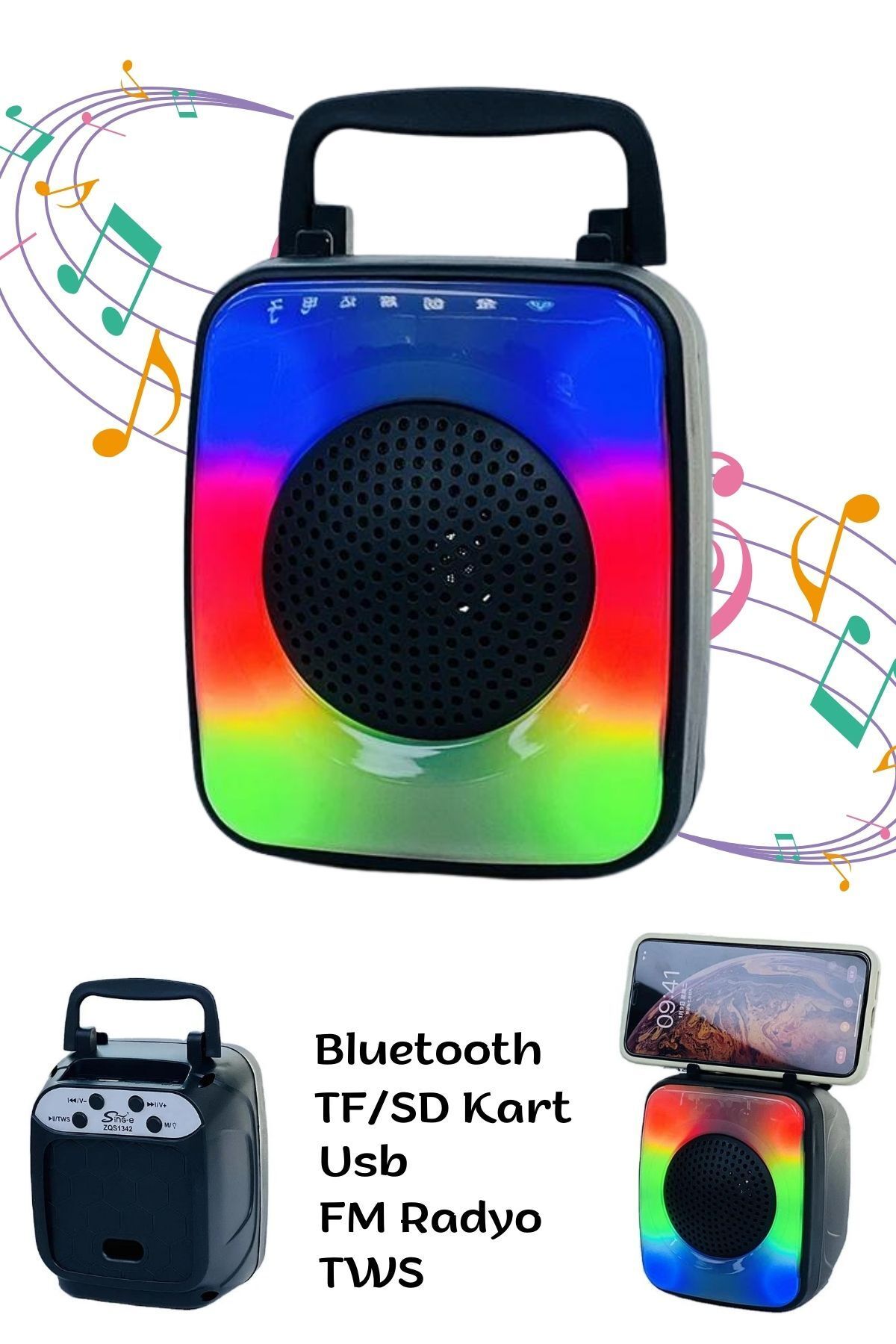Favors Mini Ses Bombası Rgb Işıklı Bluetooth Hoparlör Telefon Standlı 1200 Mah Pil