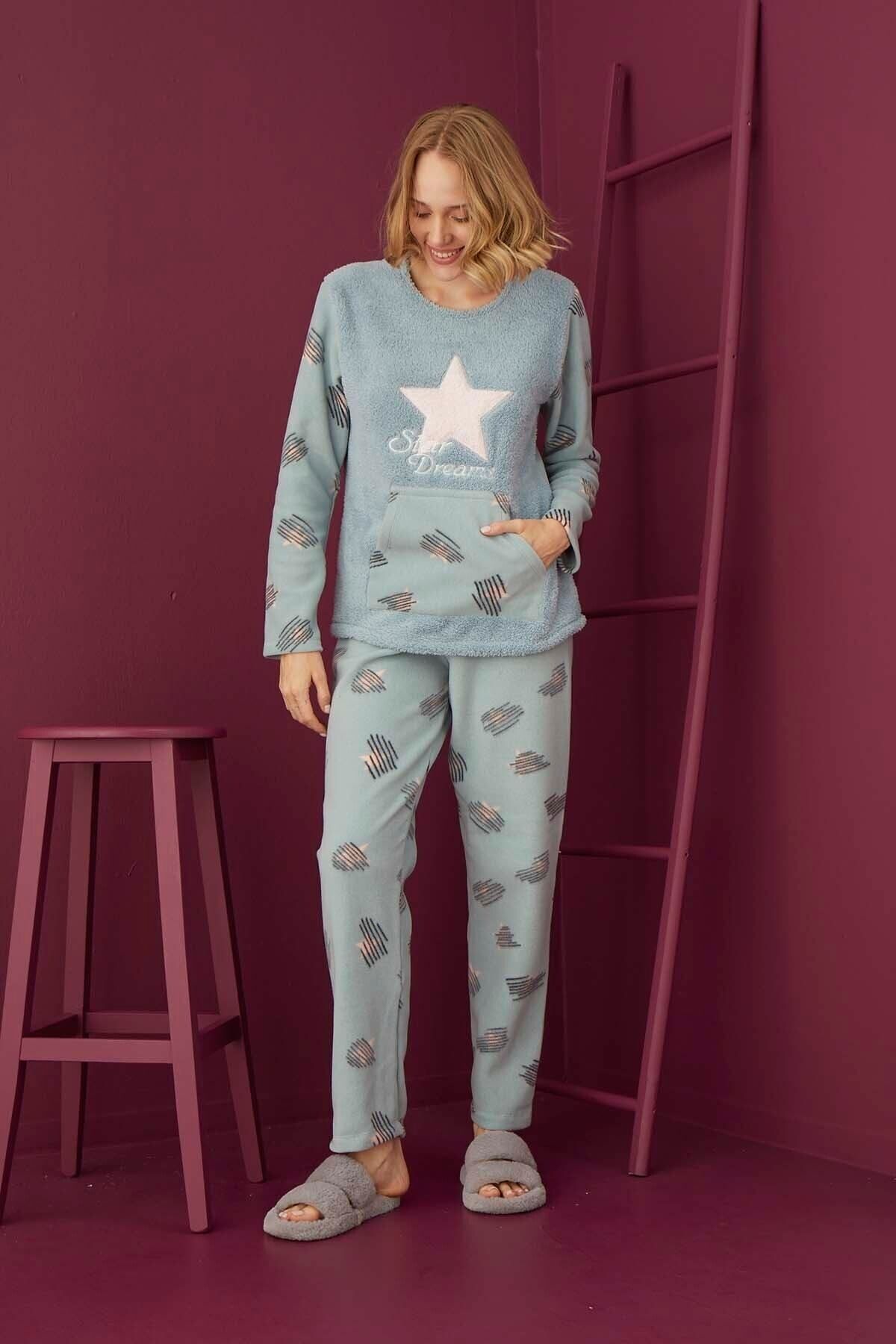 TAMPAP Kadın Kışlık Polar Peluşlu Pijama Takımı Welsoft 91246