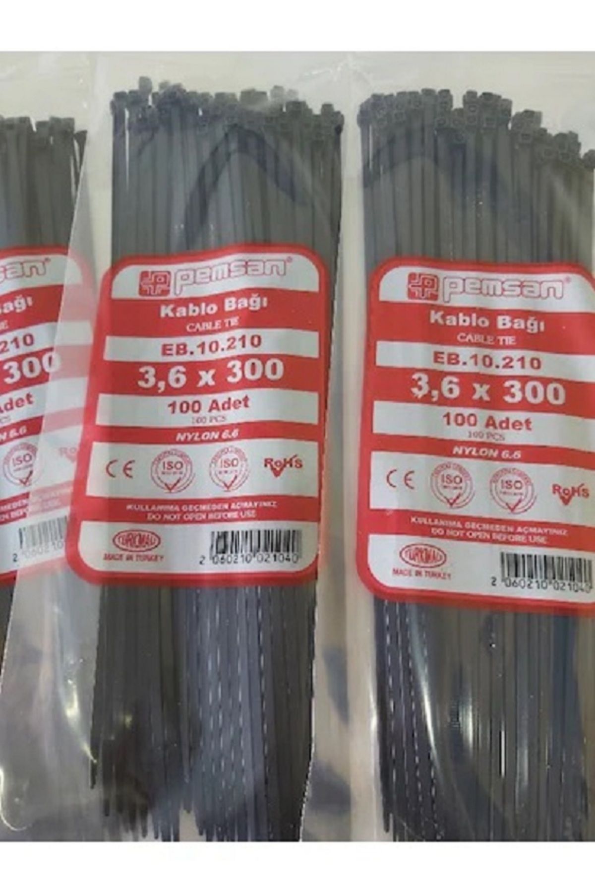 Pemsan 3.6X300 Plastik Cırt Kelepçe Kablo Bağı Siyah 100'Lu Paket