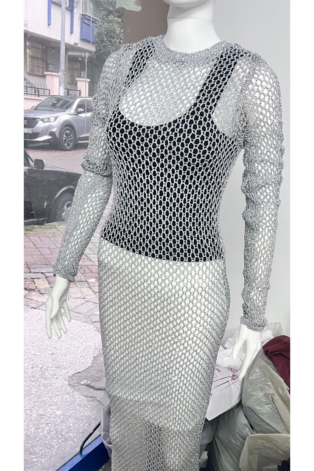 Moda Tekcan Simli boydan kalem elbise etek balık model