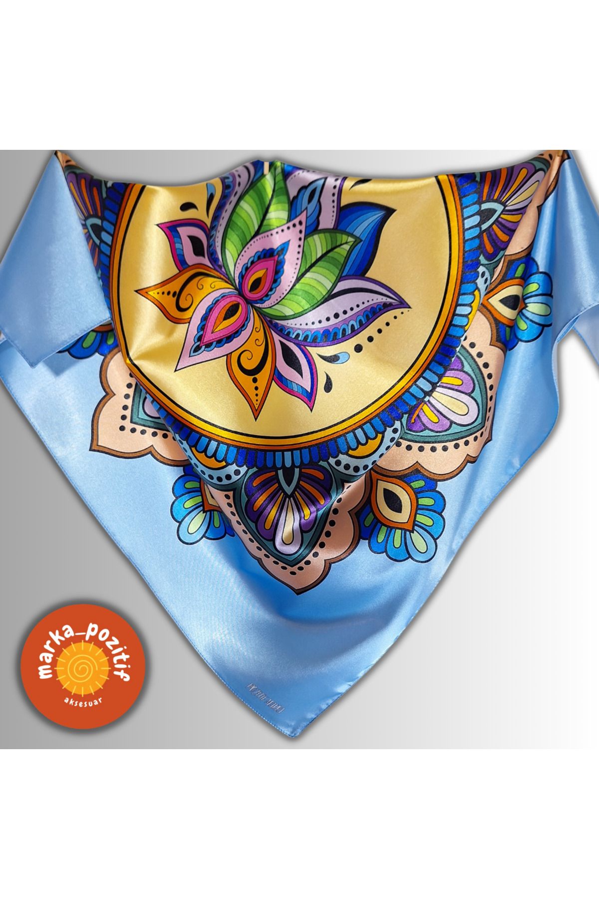 POZİTİF MRK Meditasyon Koleksiyonu Mandala Lotus Çiçeği Etnik Çakra Mavi Bandana Fular