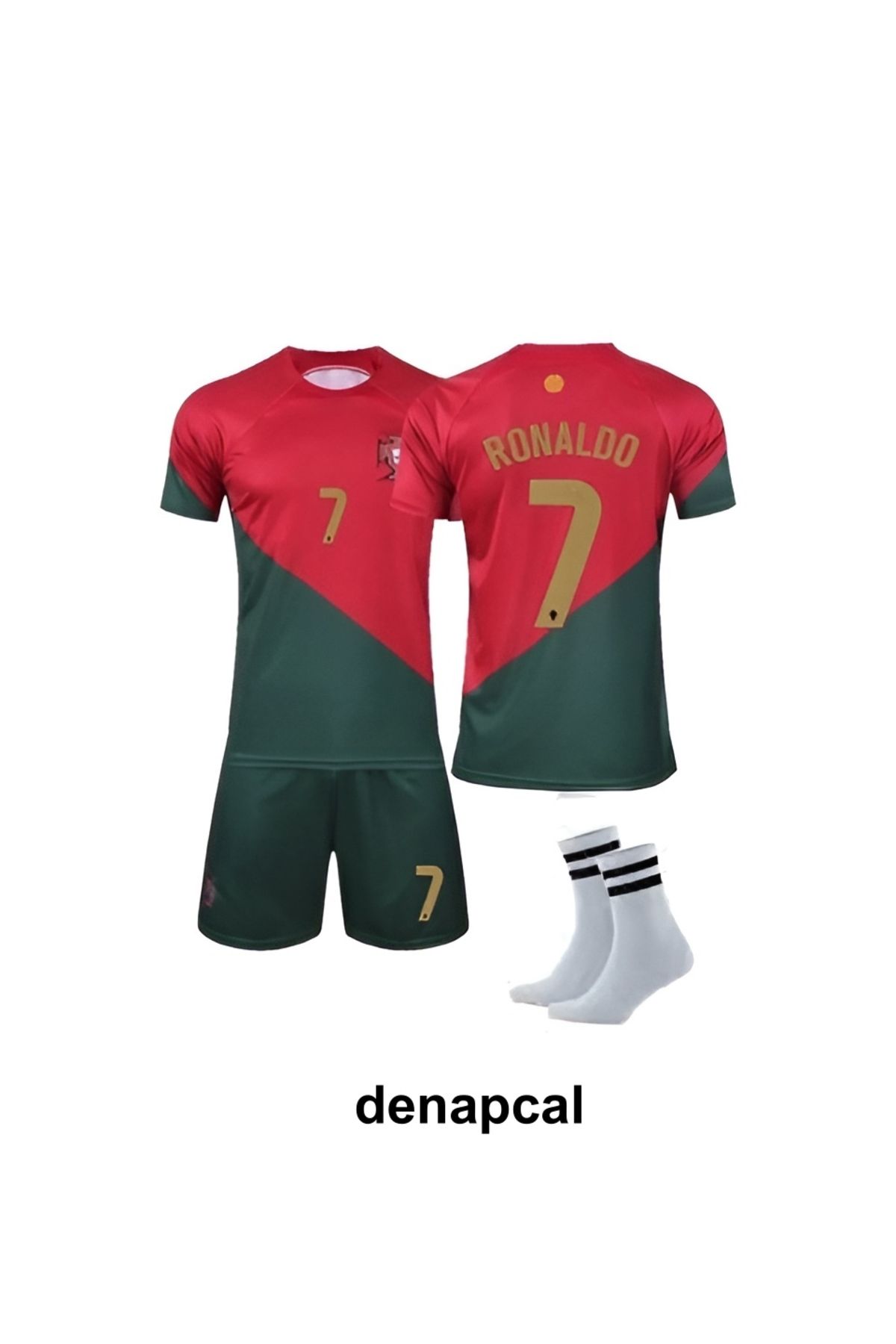 DENAPCAL Ronaldo Kırmızı Portekiz Dünya Kupası 7 Yeni Sezon 3'lü Çoçuk Futbol Forma Seti