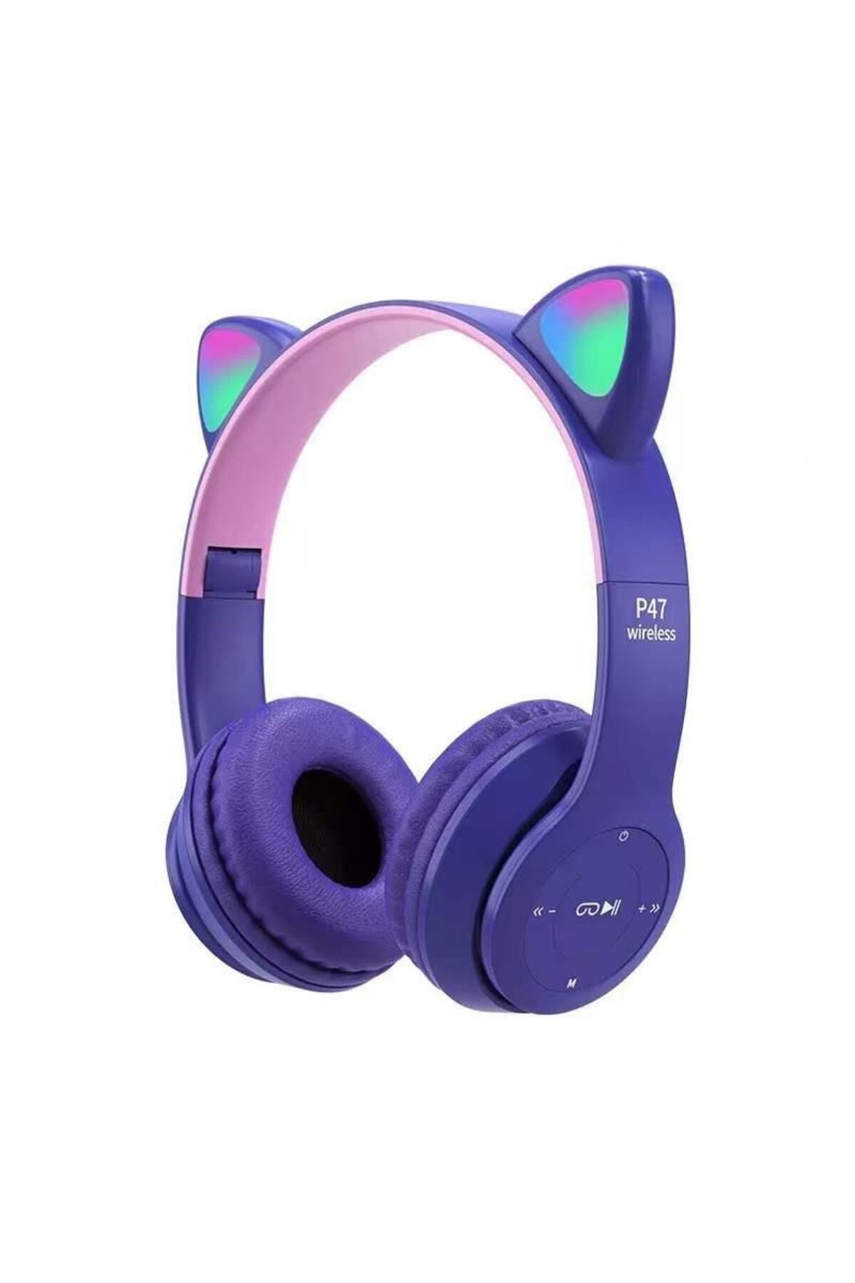 Torima P47m Sevimli Renkli Kedi Kulak Bluetooth Kulaklık Mor