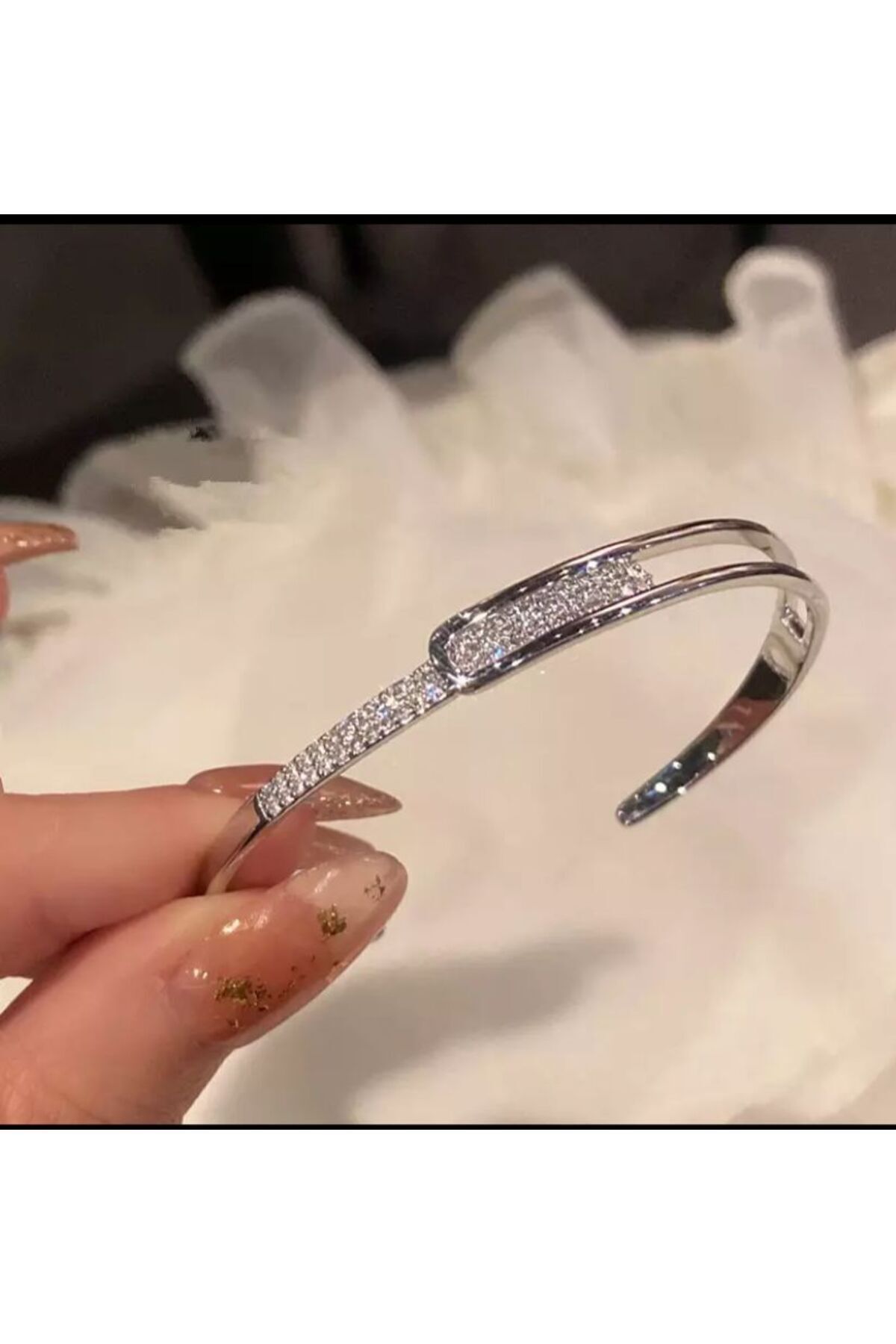 Melis accessory 925 Ayar Gümüş Bileklik Ayarlanabilir Zirkon Taşlı Damgalı Kadın Kelepçe