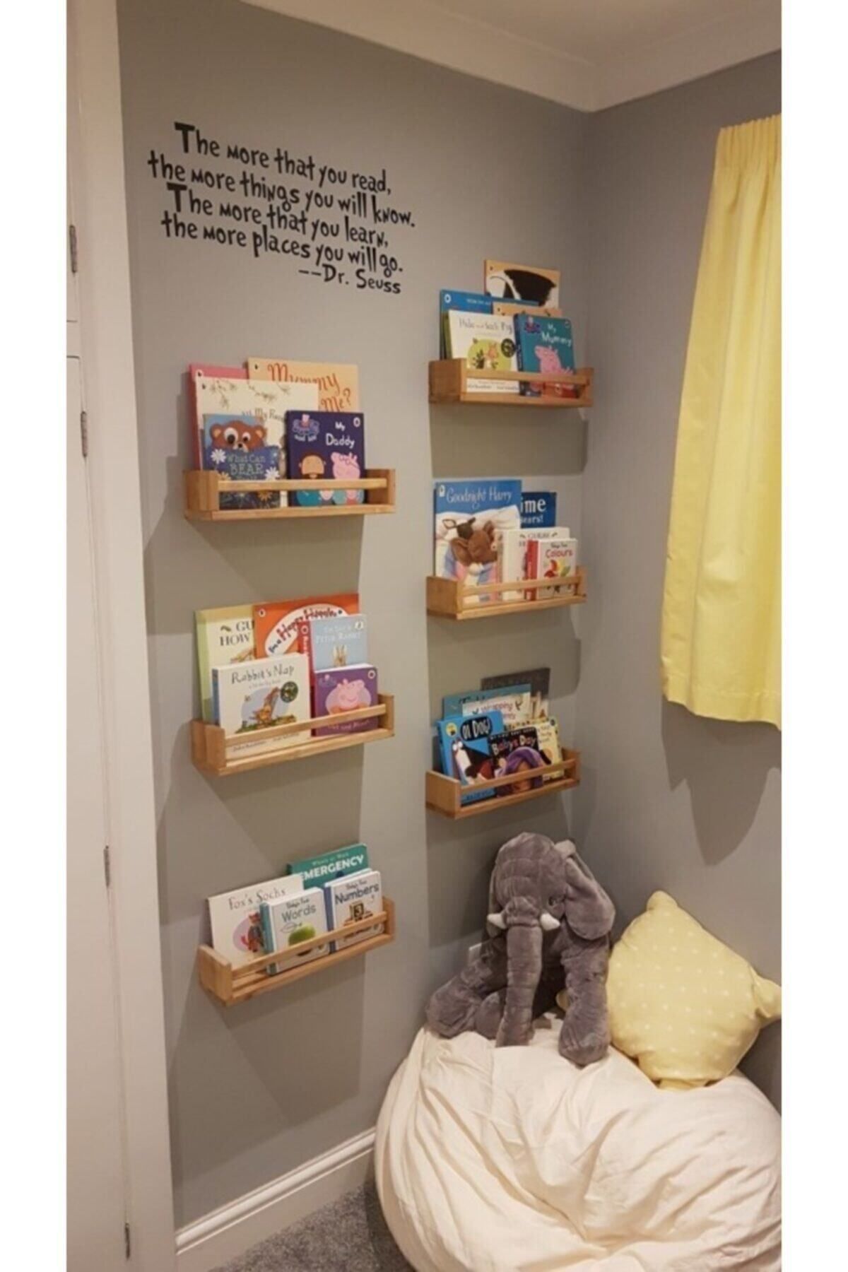 KARABEYOĞULLARI Montessori Kitaplık Çocuk Bebek Odası Duvar Rafı Ahşap Kitaplık Raf 3 Adet 50 Cm