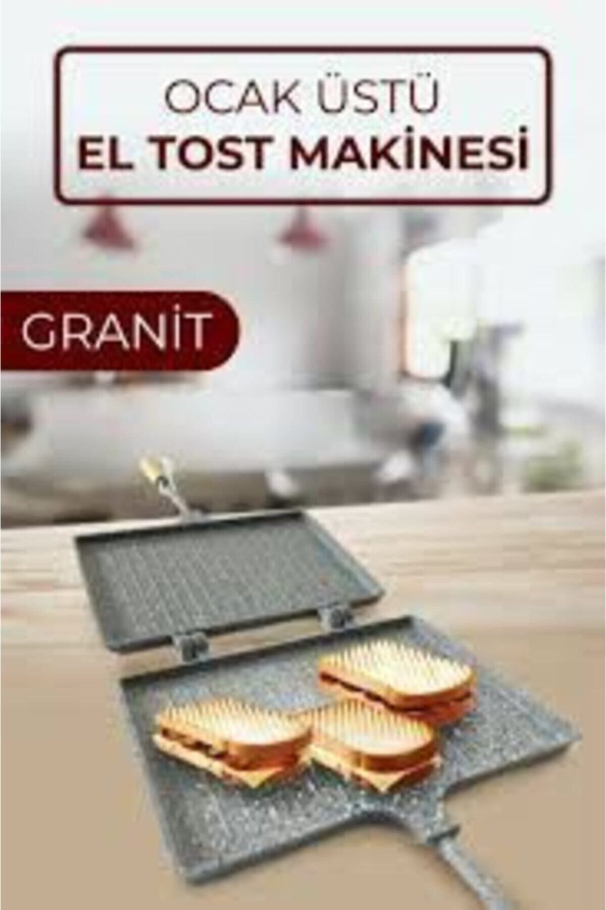 mobilreyon - Ekmek Kızartma Makinesi - Iç Dış Granit Döküm Ocak Üstü Tost - Kamp Izgara (23x17cm)