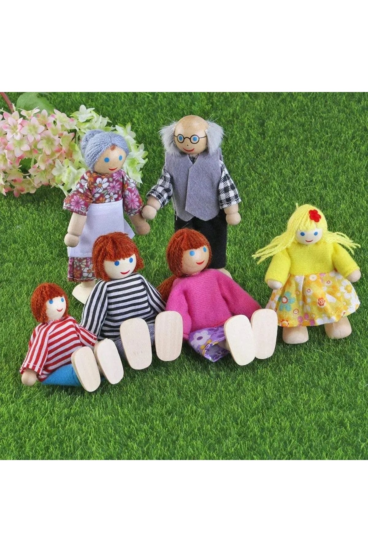 iyitoys Ahşap Aile Kukla Seti , 6’lı Set Montessori Oyun Ev Figürleri