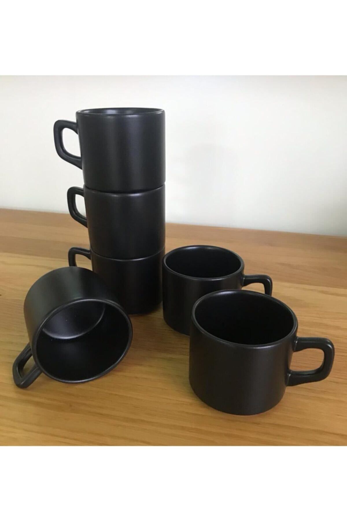 Keramika 8 Cm Stackable Çay Fincanı Siyah 6 Lı