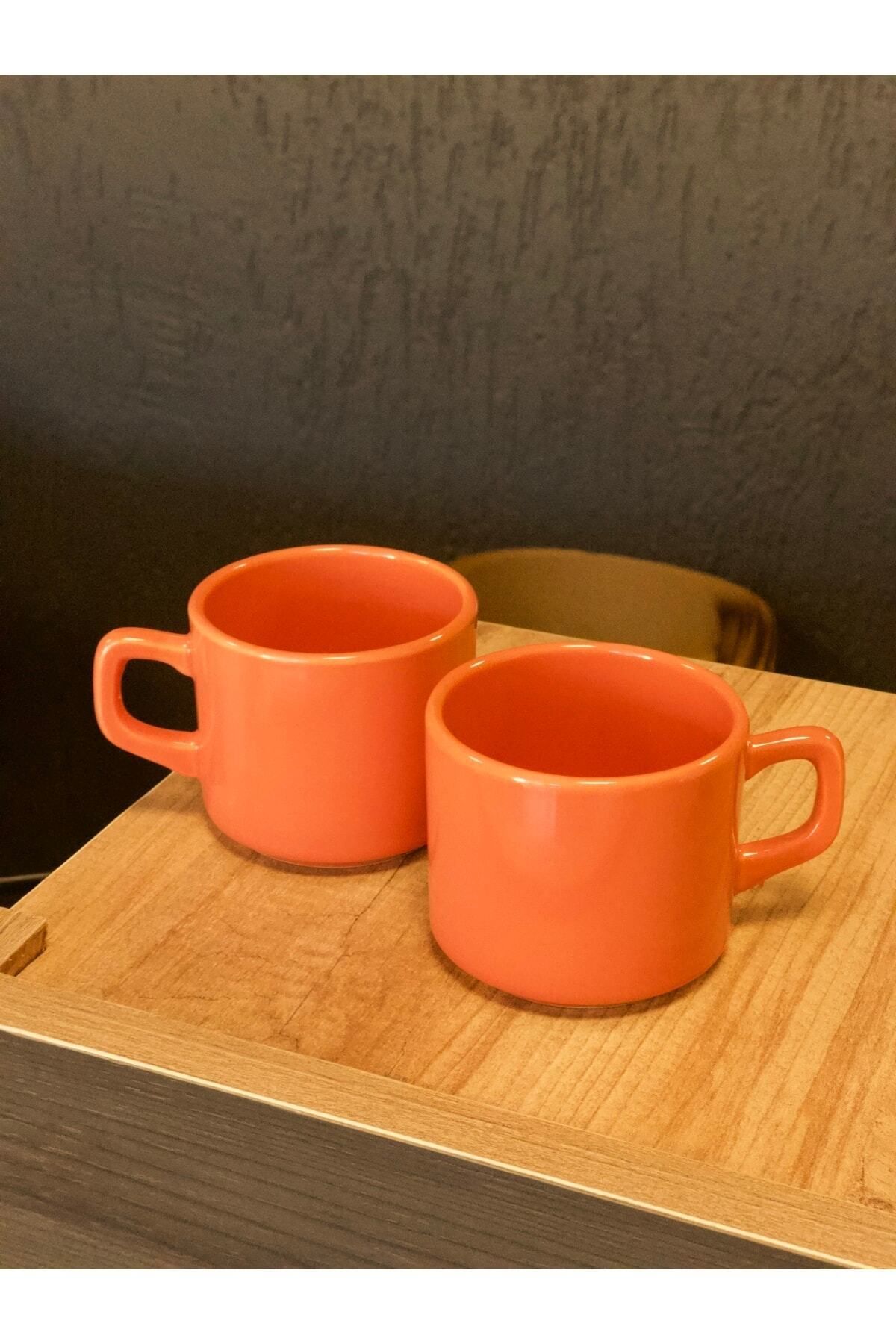 Keramika 8 Cm Stackable Çay/nescafe Fincanı Parlak Turuncu 2 Li