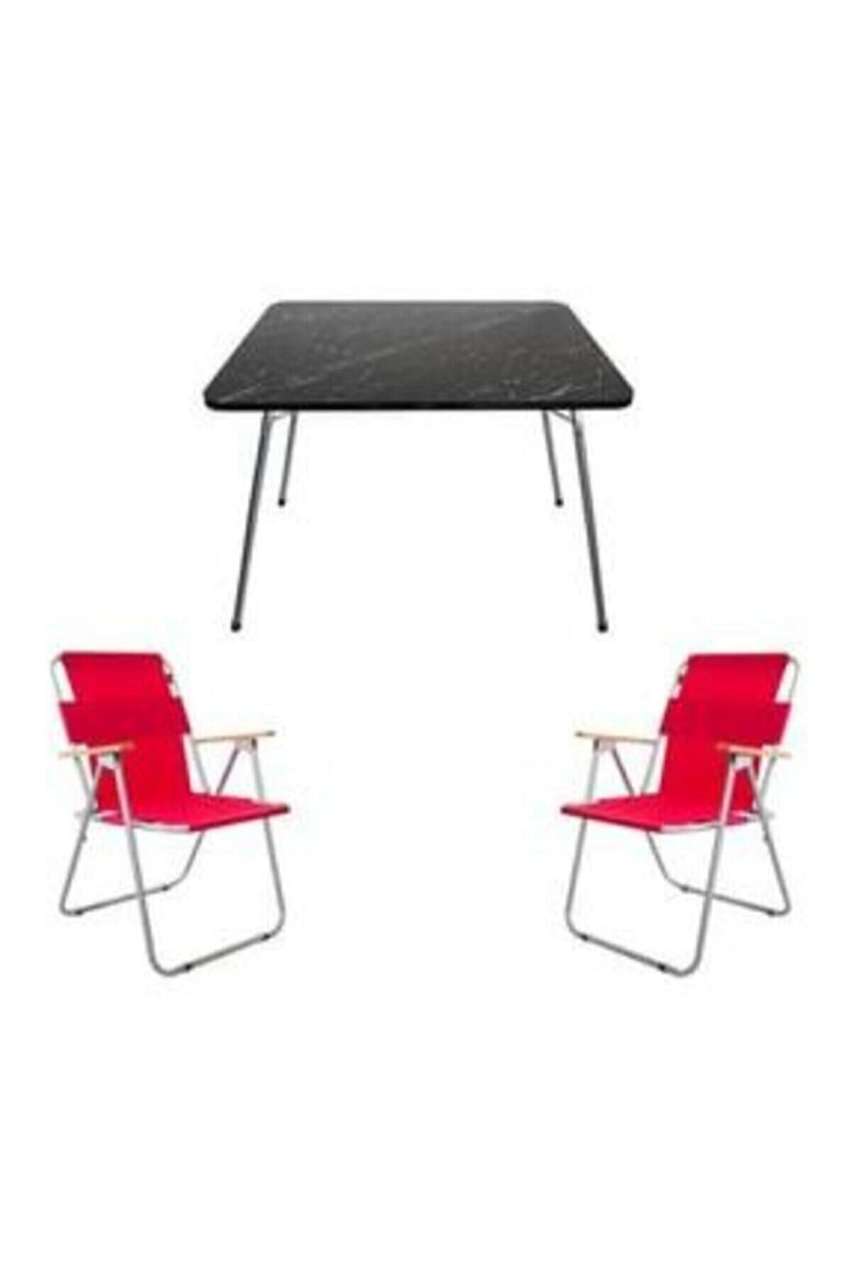 Mocca Style 60x80 Katlanır Masa + 2 Adet Kırmızı Kamp Sandalyesi Katlanır Sandalye