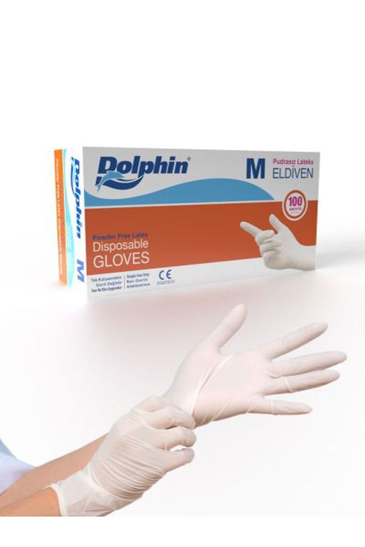 Dolphin Latex Pudrasız Eldiven (M) 100lü Paket