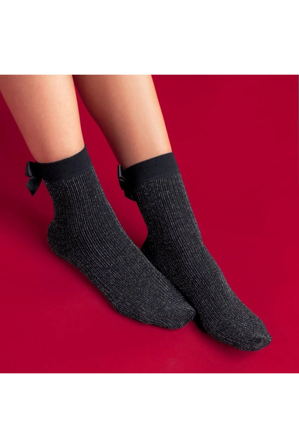Bolero Kurdelalı Kadın Siyah Simli Soket Çorap