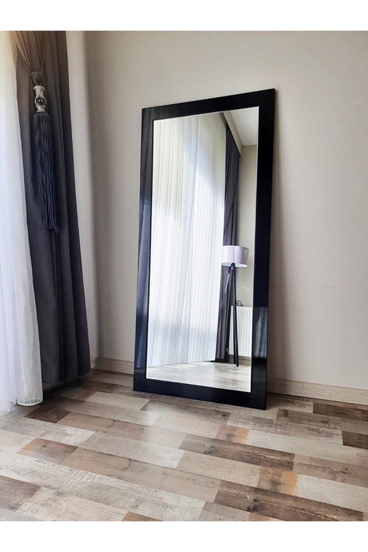 DFN WOOD Mdf Dikdörtgen Siyah Duvar Salon Boy Aynası 110x50 Cm