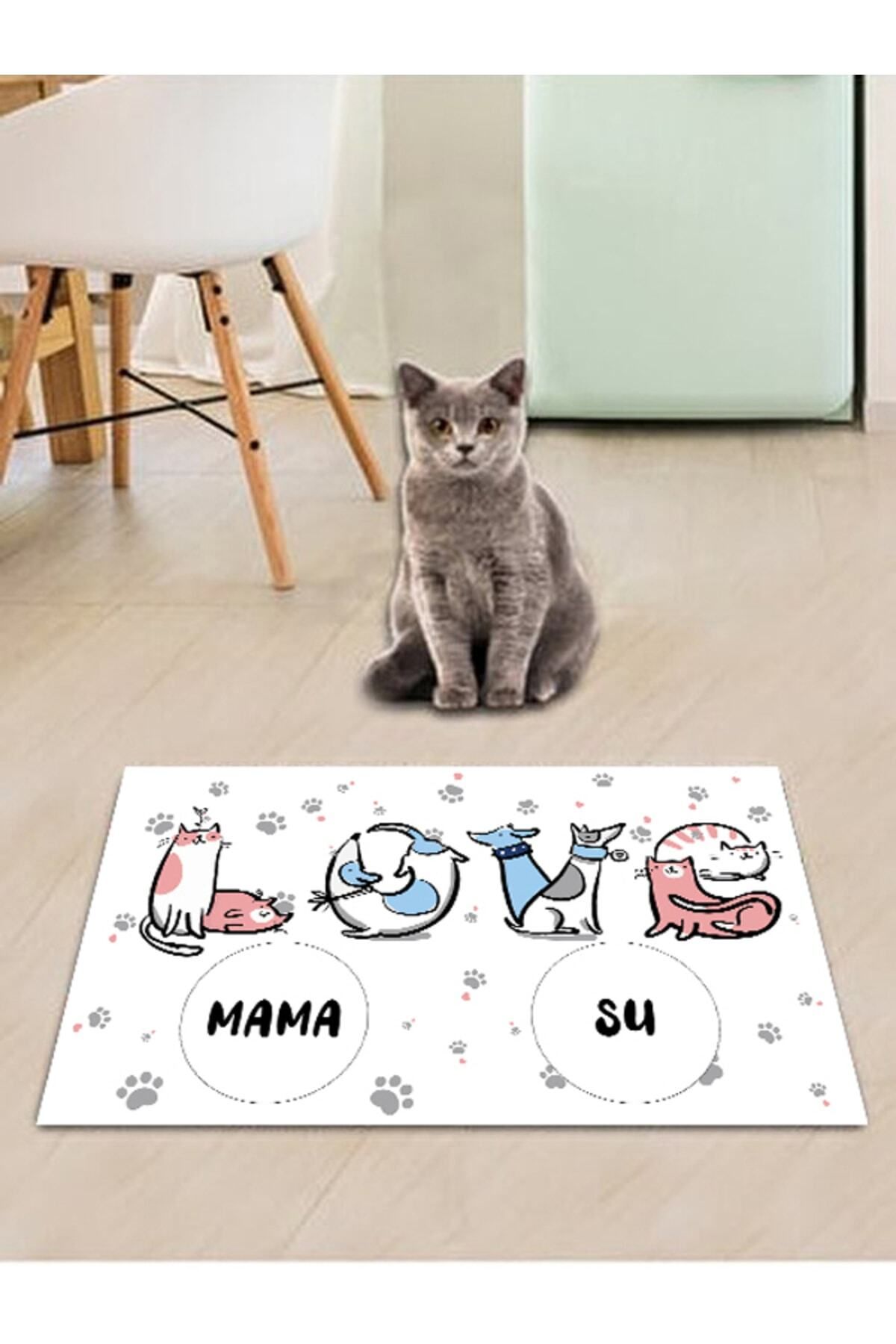 eco concept Kedi Mama Önü Paspası, Kedi Tuvalet Önü Paspası, Kedi Desenli Paspas, Yıkanabilir Mama Paspası
