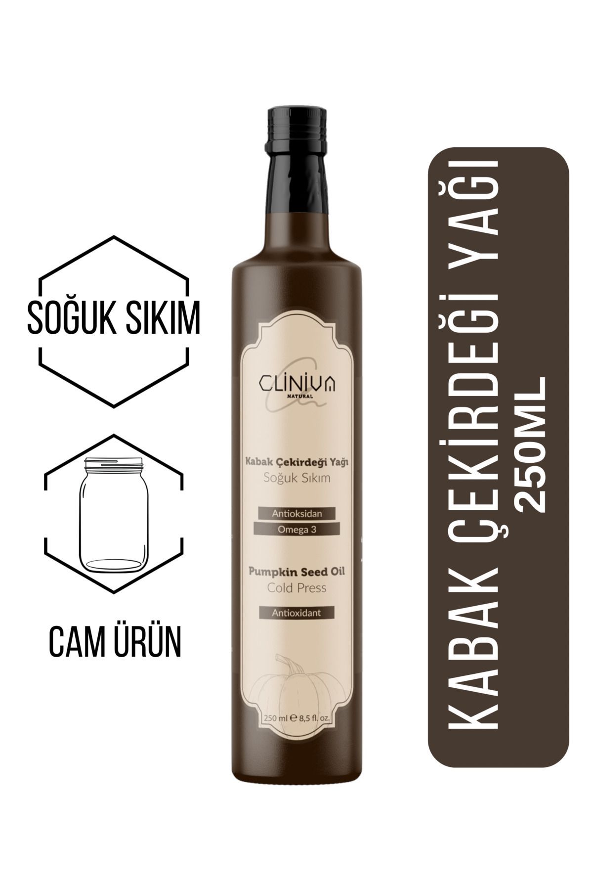 cliniva Kabak Çekirdeği Yağı %100 Doğal Soğuk Sıkım 250ml Yağ