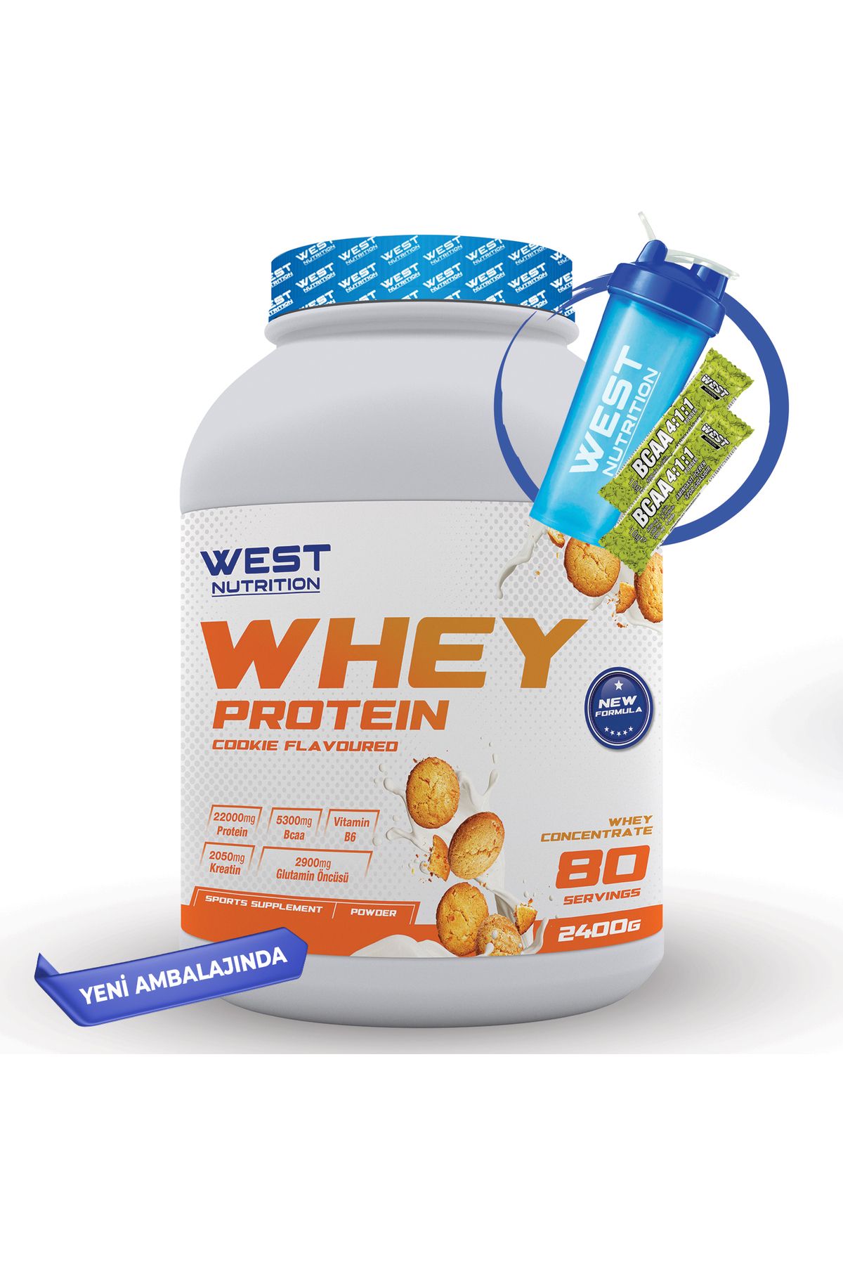 West Nutrition Whey Protein Tozu 2400 gr 80 Servis Kurabiye Aromalı