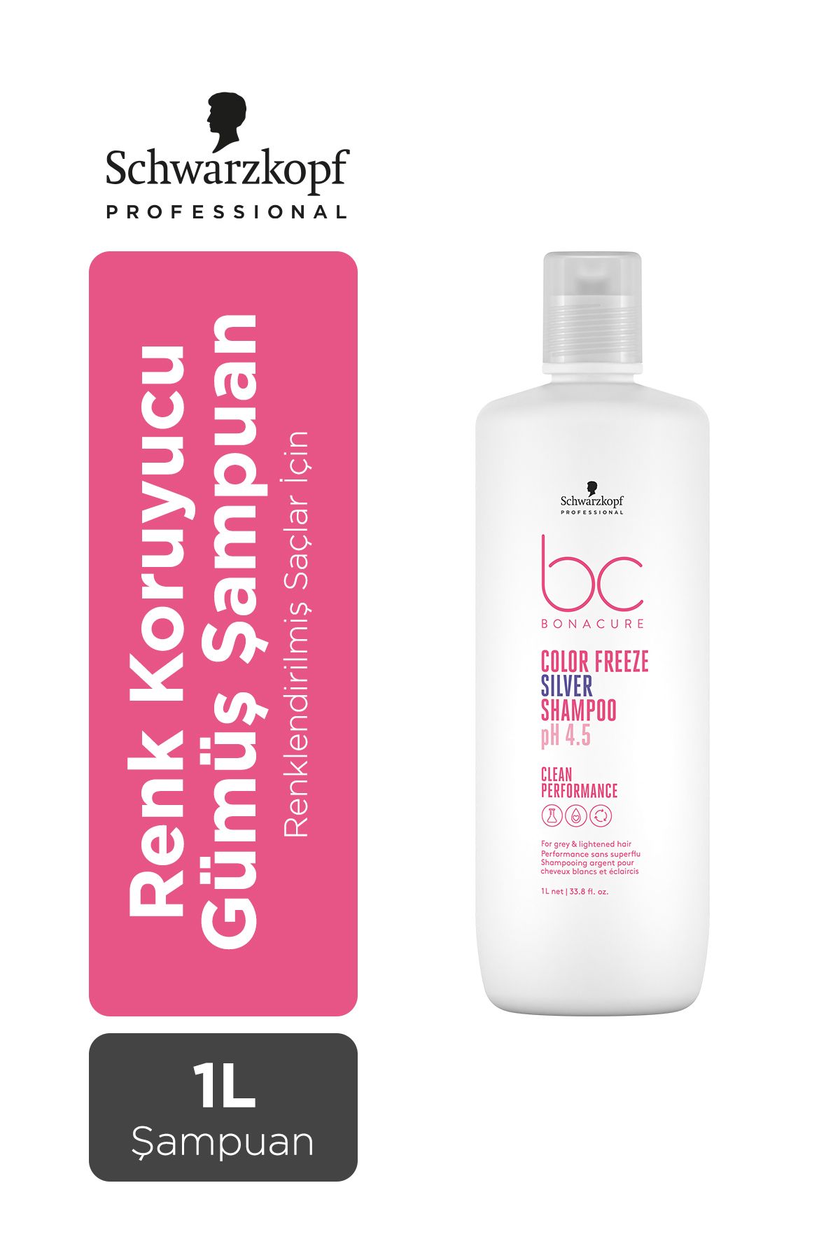 Bonacure Bc Clean pH Renk Koruyucu Gümüş Yansıma Şampuan 1000ml | İstenmeyen Tonları Engeller, Küllü Işıltı