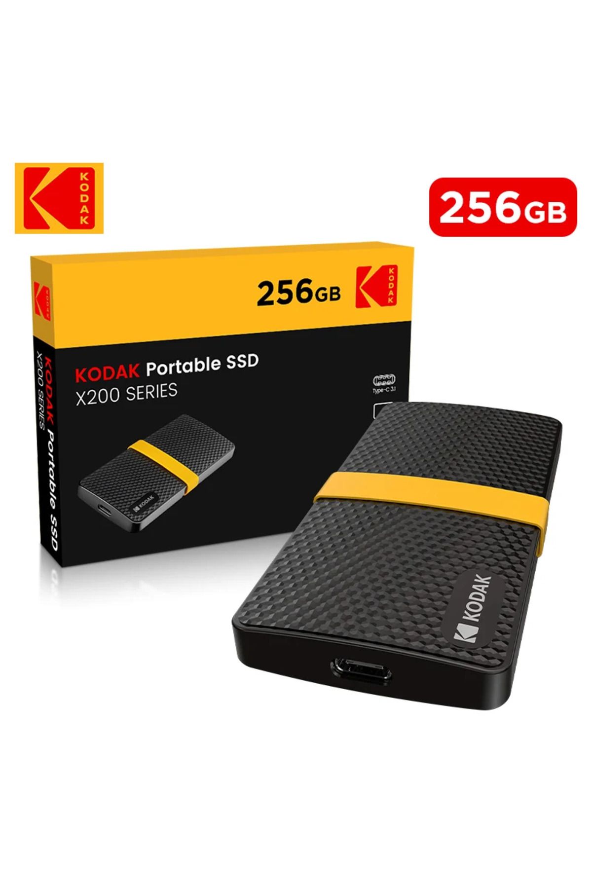 Kodak USB-C 3.1 Gen 2 (10 Gbps) ile taşınabilir SSD X200 256GB