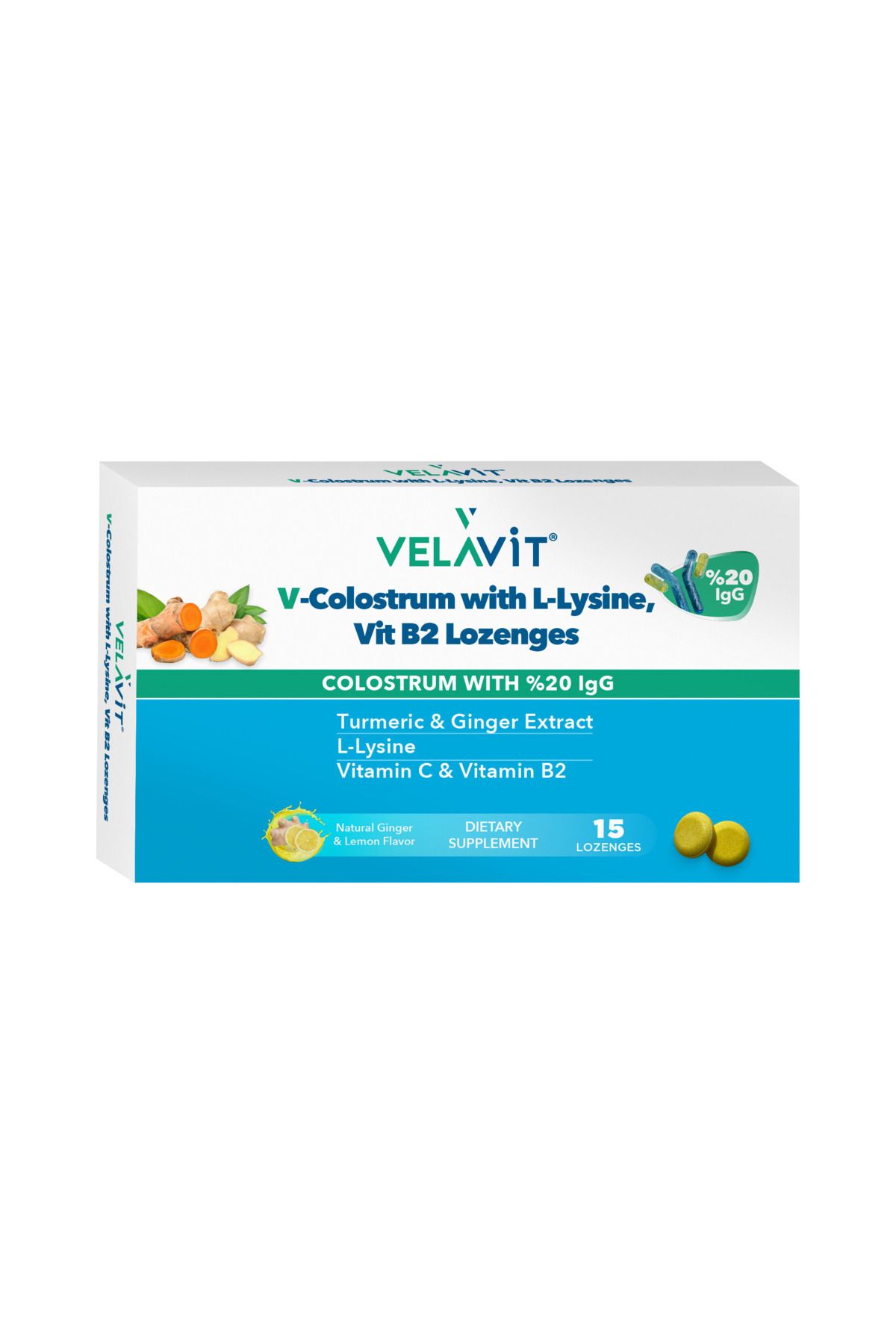 Velavit V-Colostrum with L-Lysine, Vit B2 Lozenges Pastil