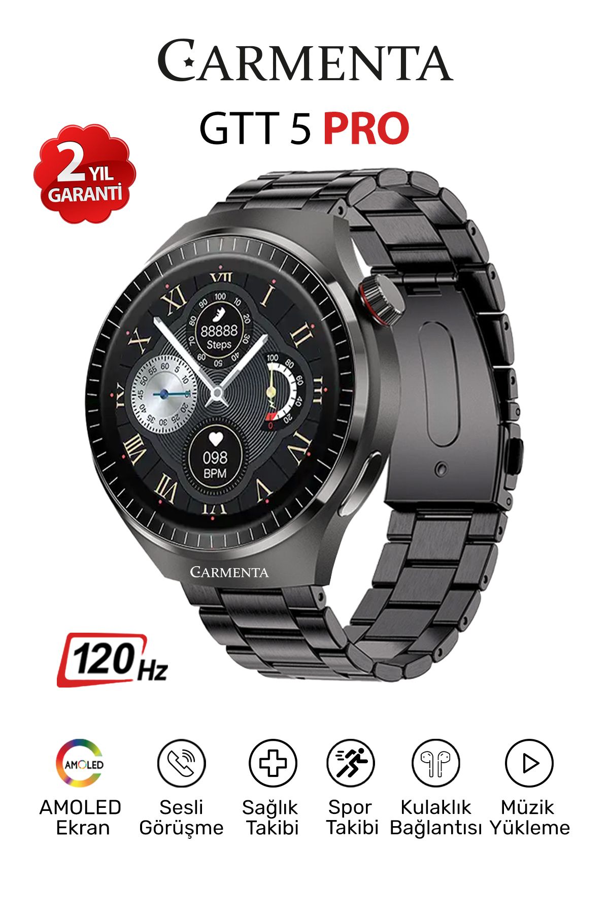 Carmenta GTT 5 Pro 120 HZ Amoled Ekranlı Arama Yapan Akıllı Saat 2024-EKG,Spor Takibi,Ios-Android Akıllı Saat