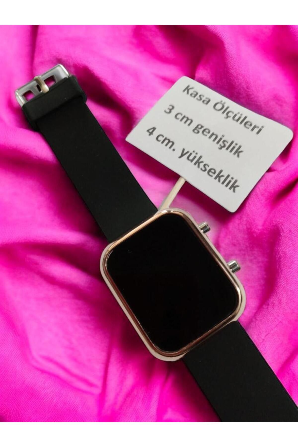 Brality Dijital Led Çocuk Saati Silikon Erkek Ve Kadın Tüm Bileklere Uygun.(siyah kordon) (rose gold kasa)