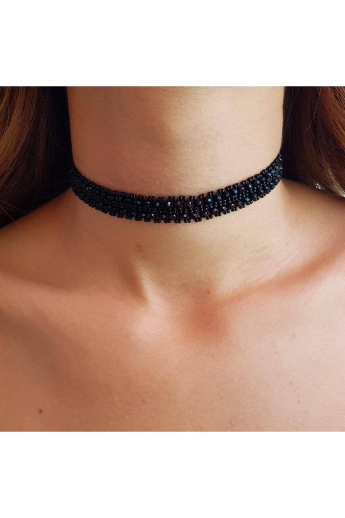 Handmade By HLY Kadın Siyah El Yapımı Kristal Taş Detaylı Choker Kolye