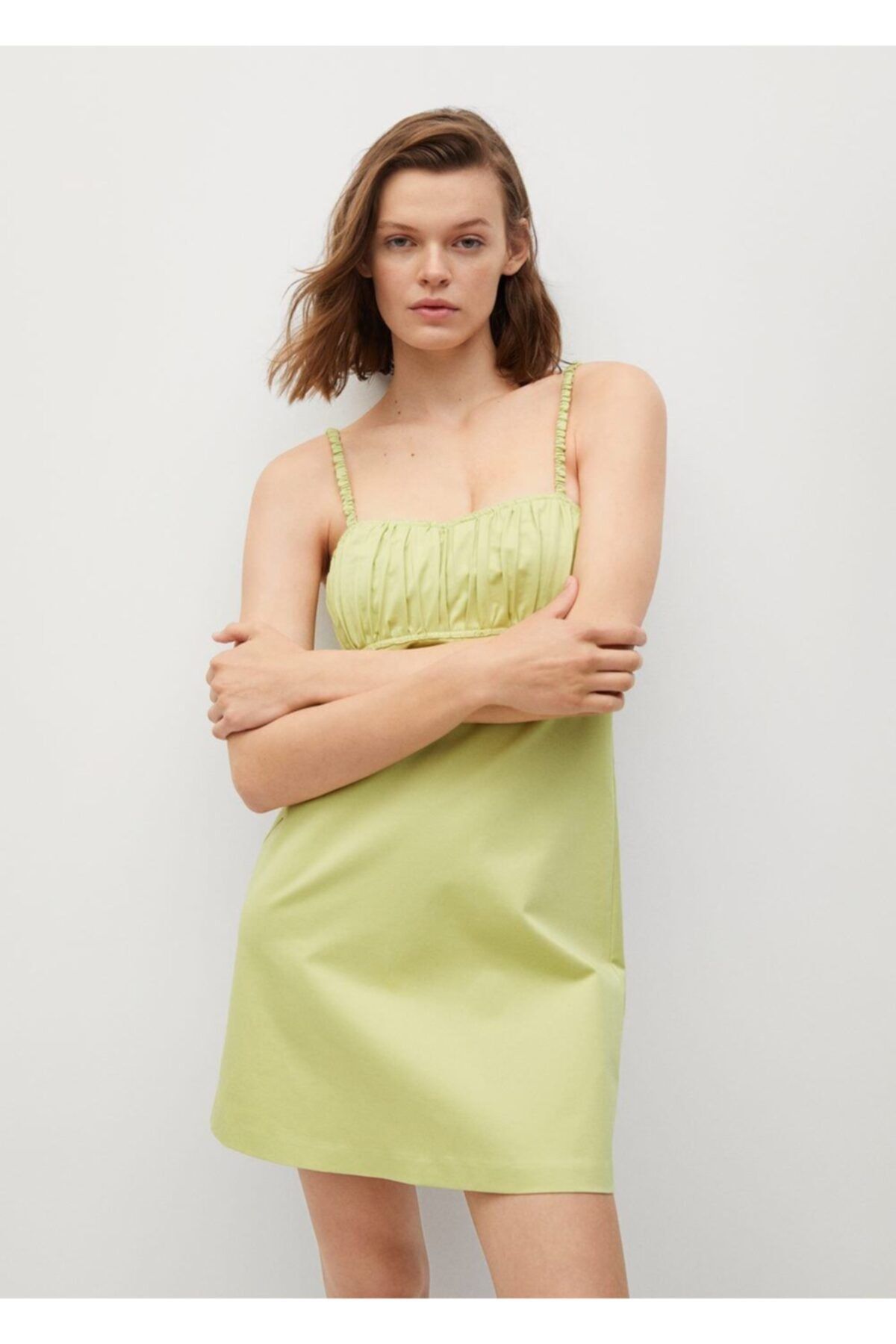 MANGO Kadın Pastel Yeşil Pili Detaylı Elbise